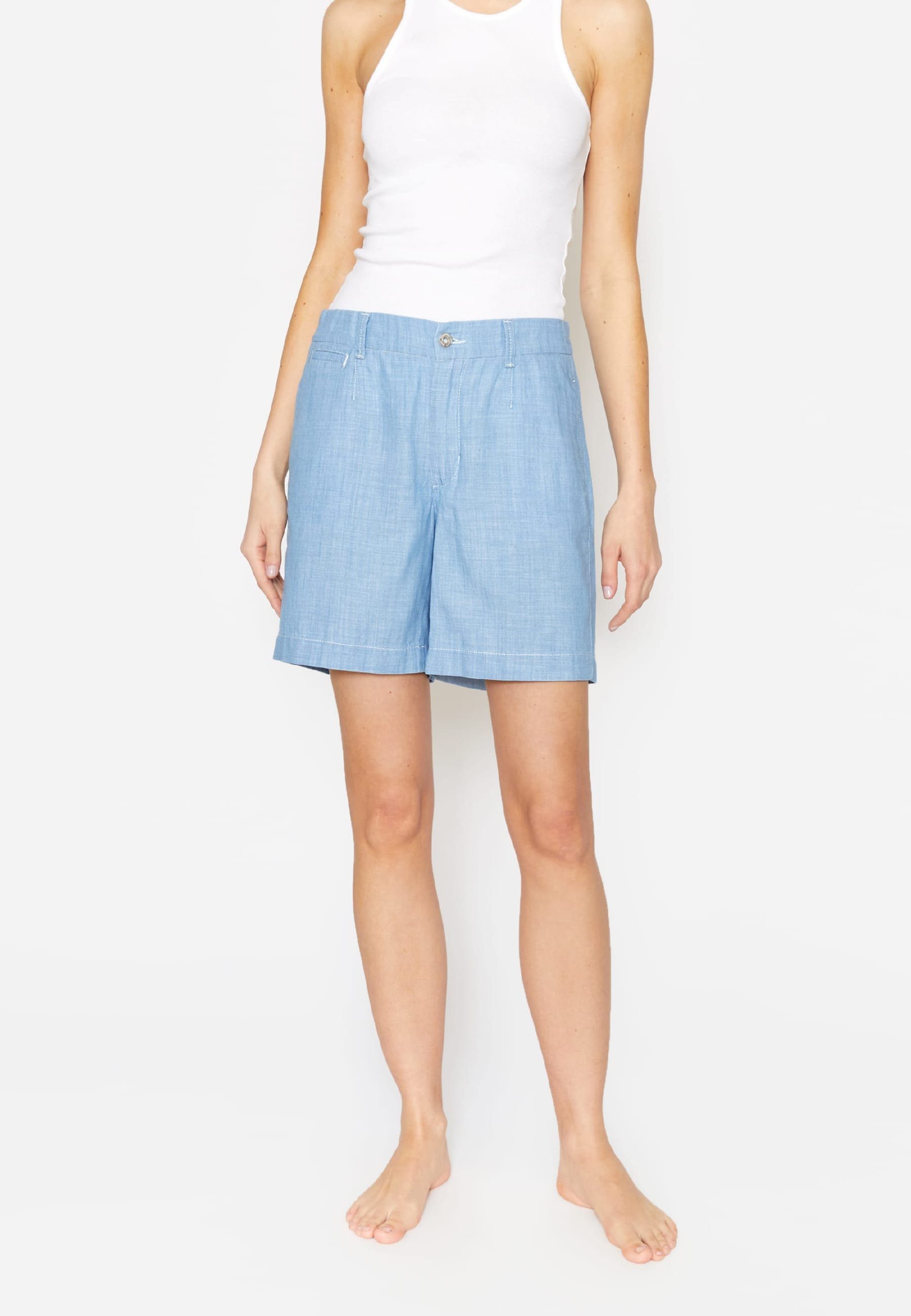 ANGELS Jeanshotpants Hose Wide Leg Short mit leichtem Material mit Label-Applikationen hellblau