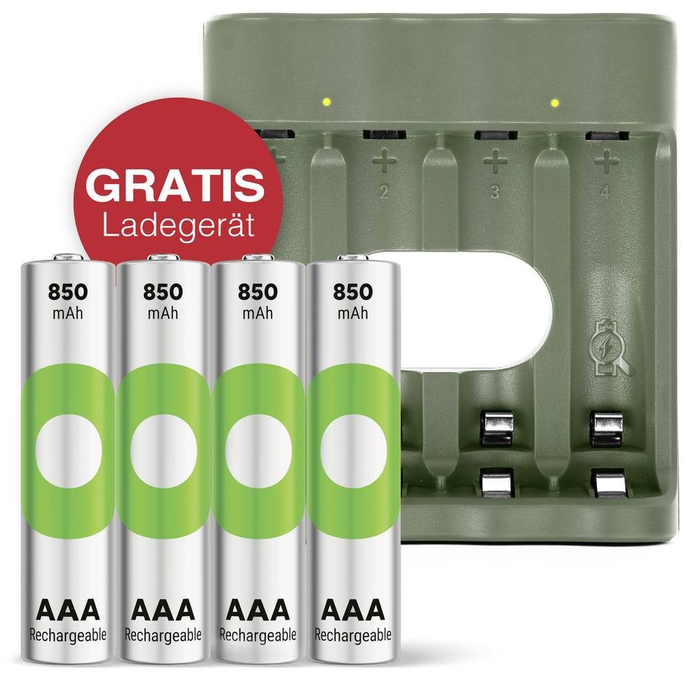 Gp "Aktion Gratis Ladegerät" 4 x RECYKO AAA Akku 850 mAh inkl Akku