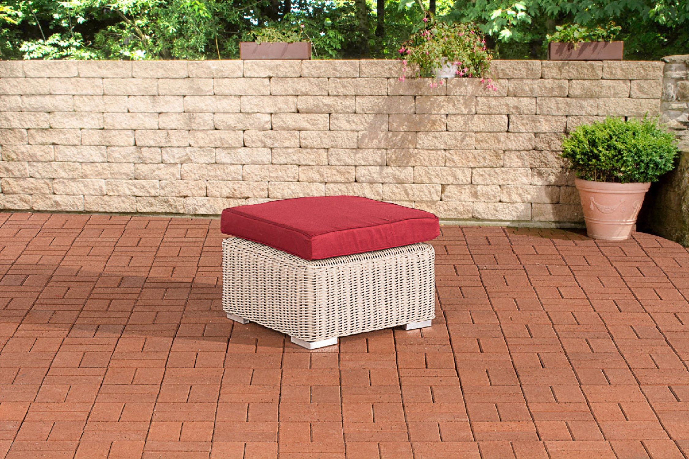 TPFGarden Fußhocker Billy (Farbe - Korpus: perlweiß Sitzkissen: rubinrot), modernes Design