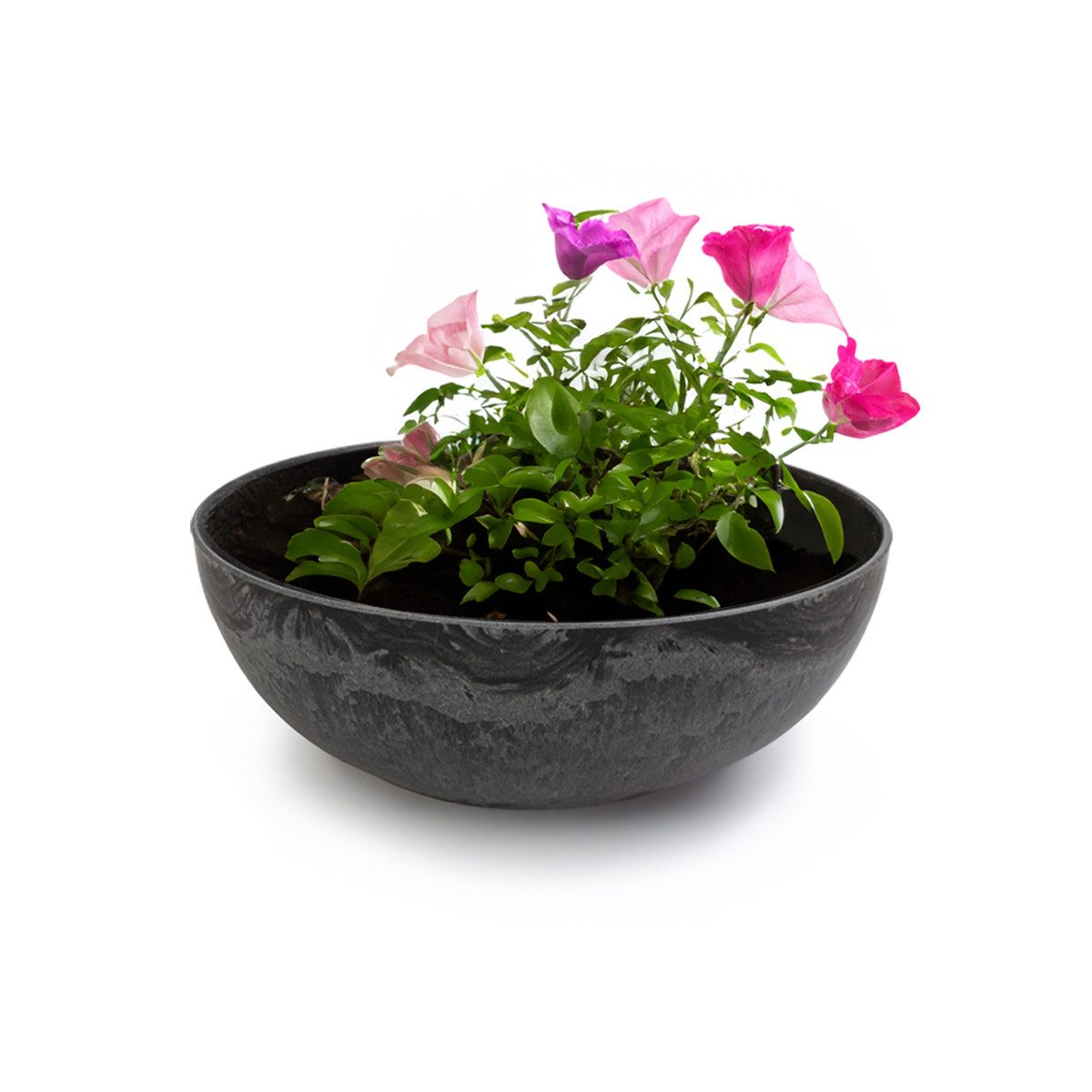 matches21 HOME & HOBBY Blumentopf Pflanzschale für draussen Dekoschale rund schwarz marmoriert 25 cm (1 St), Blumen-Schale als wetterfeste Friedhof-Schale Grab-Schmuck Grabschale