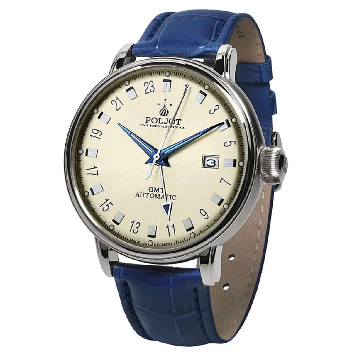 Poljot International Automatikuhr 34NH.4200112, Herrenuhr Automatik Jaros GMT Blau/Beige