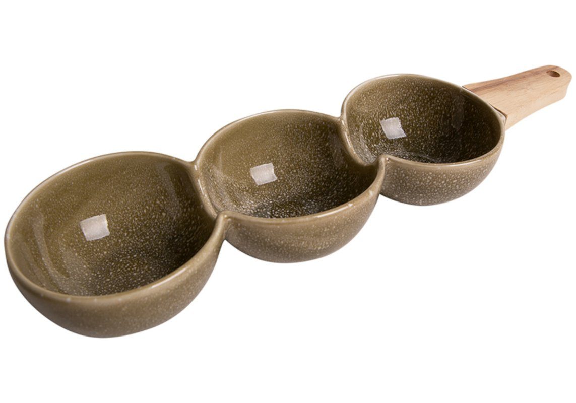 Ladelle Servierschale SANCTUARY REACTIVE Servier-Stick 3tlg, Porzellan / Akazienholz, (Servierbestecke)