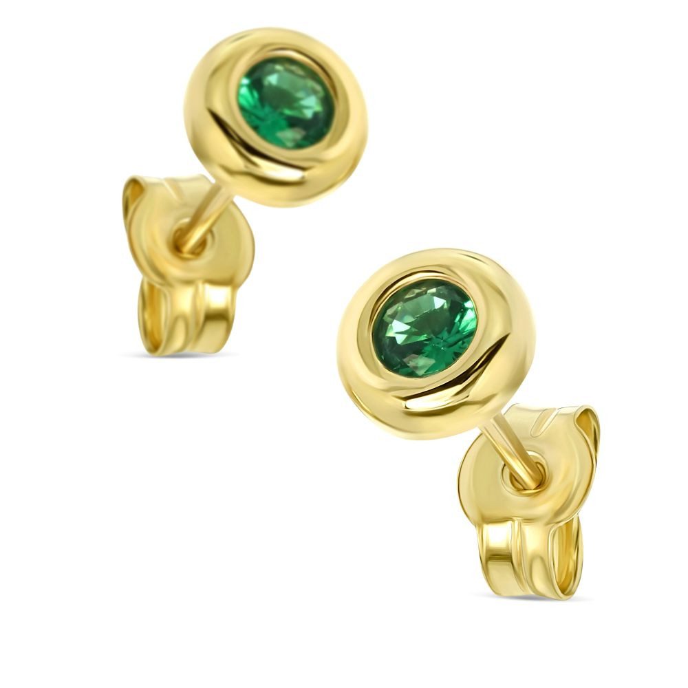 Miore Paar Ohrstecker MA9136E - aus 9 Karat 375 Gelbgold - mit Smaragden 0,20 Karat, Damenohrringe mit 5,5 mm Durchmesser