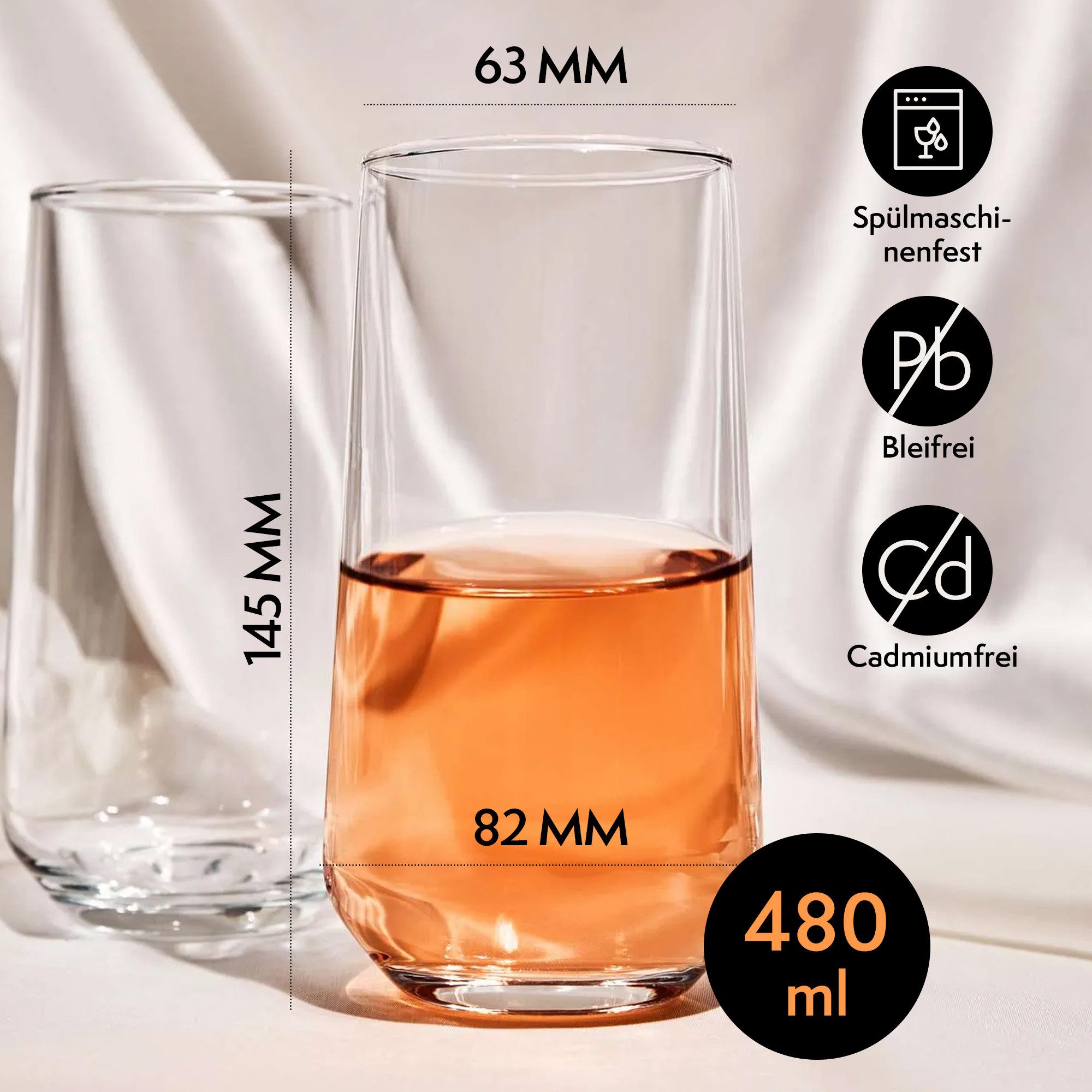 KONZEPT Gläser-Set Trinkgläser-Set, 480 ml, Longdrinkgläser, Cocktailgläser 6/12 teilig, 6-tlg., Ideal für Cocktail, Saft und als Wassergläser