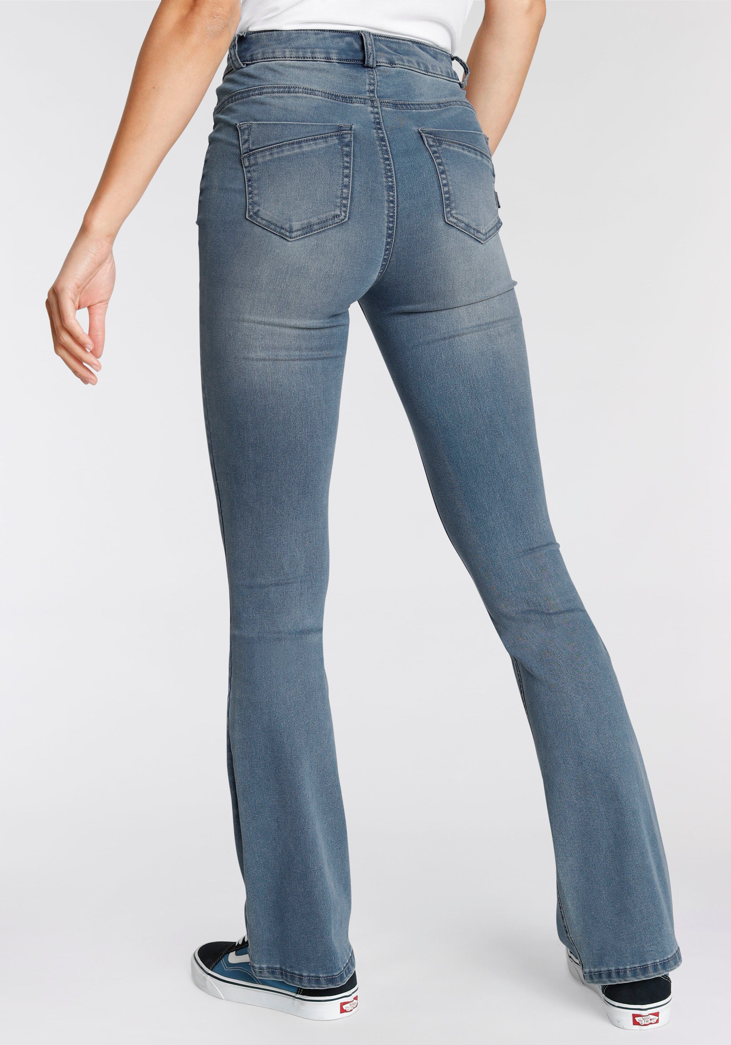 blue-used Shapingnähten Stretch Arizona Waist Bootcut-Jeans mit Ultra High