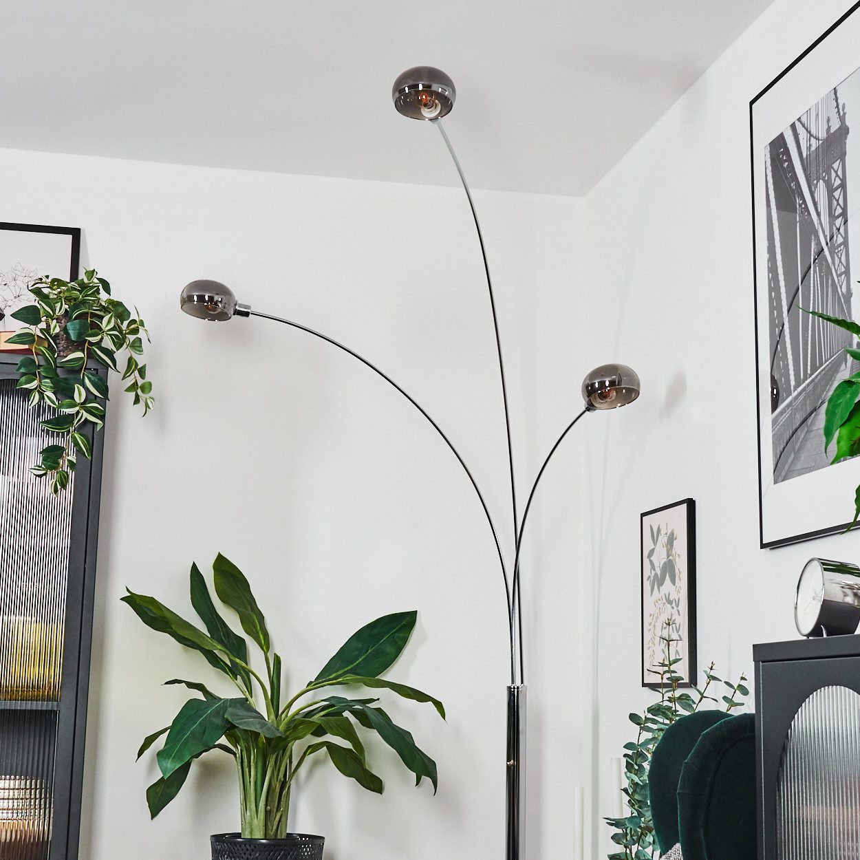 hofstein Stehlampe Stehlampe aus Metall in Weiß/Chrom/Rauch im Retro/Vintage-Design, verstellbare Stehleuchte mit Marmorfuß und Schalter am Gehäuse, E14