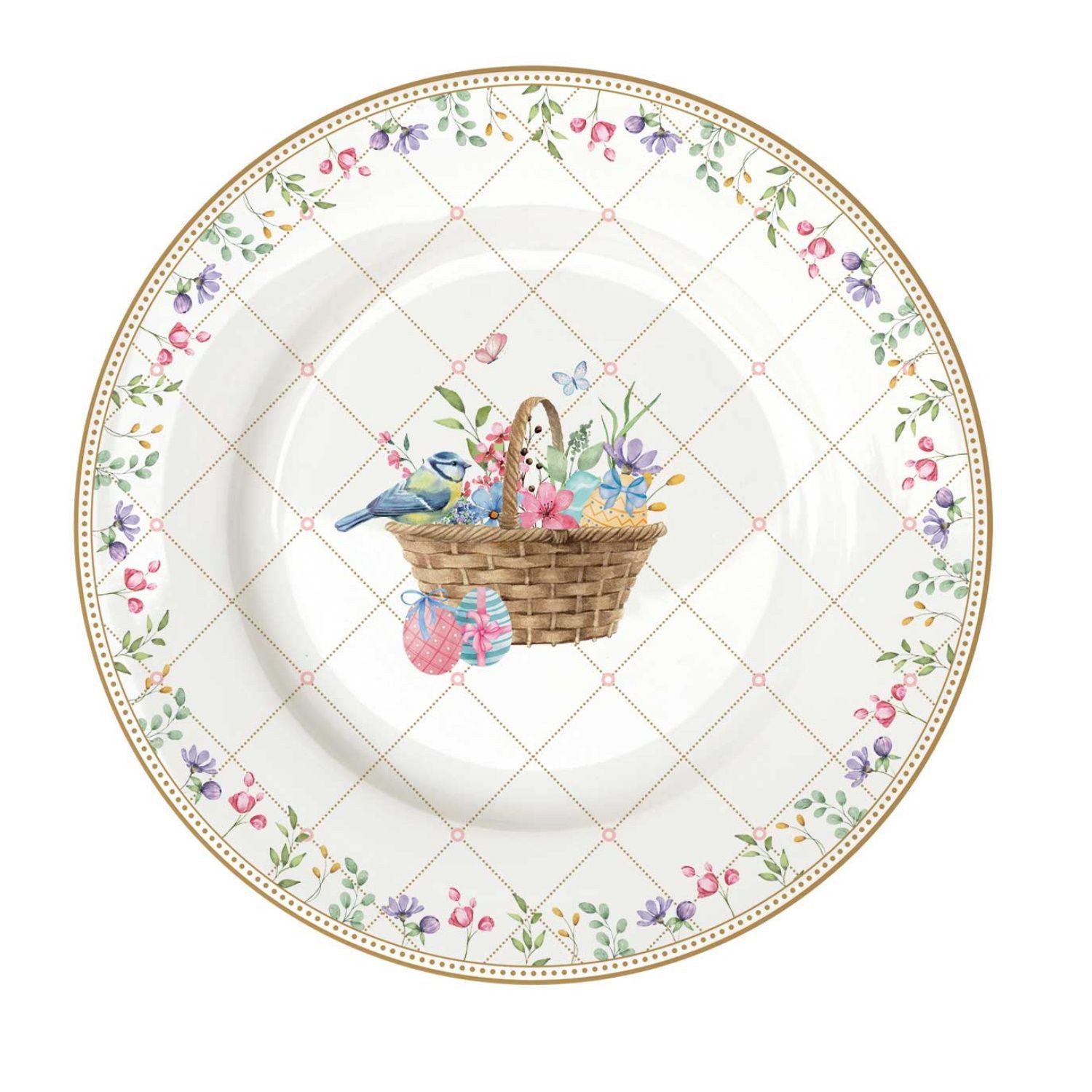 EasyLife Kuchenteller Spring Bloom, Spülmaschinengeeignet, Mehrfarbig, Motiv: Hasen & Blumenkörbe, Höhe: 2