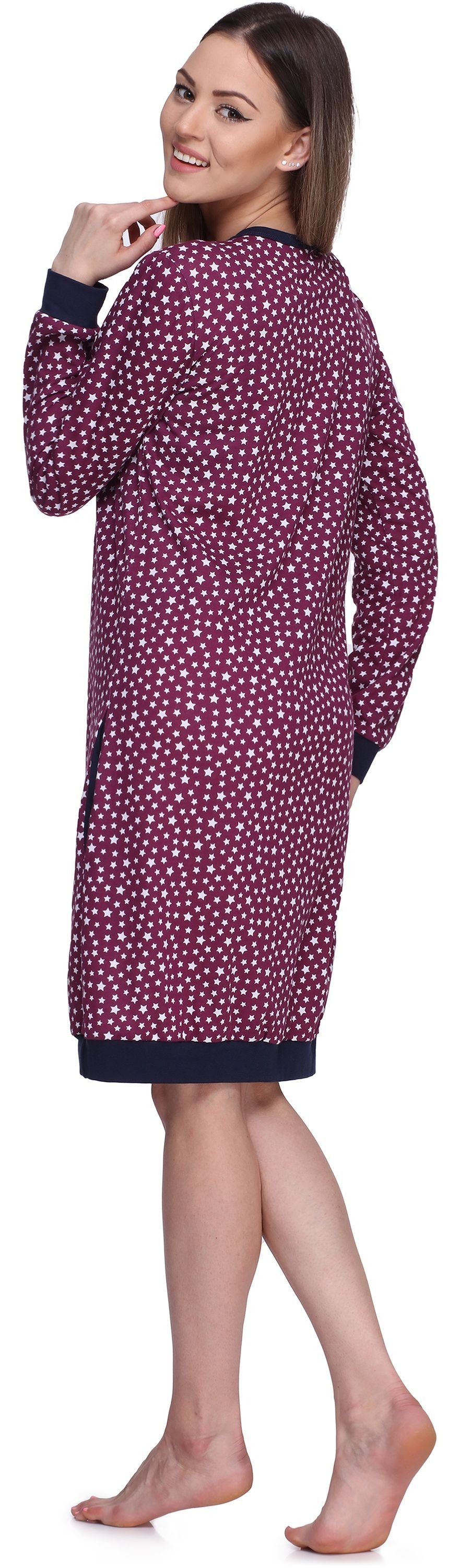 Langarm Damen (1-tlg) Nachthemd Weinrot/Sterne Nachthemd aus Style Merry MS10-180 Baumwolle