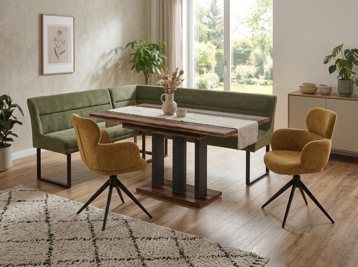 Endo-Moebel Eckbankgruppe Eckbankgruppe Esstisch ausziehbar 2 Stühle Eckbank Farbauswahl Set