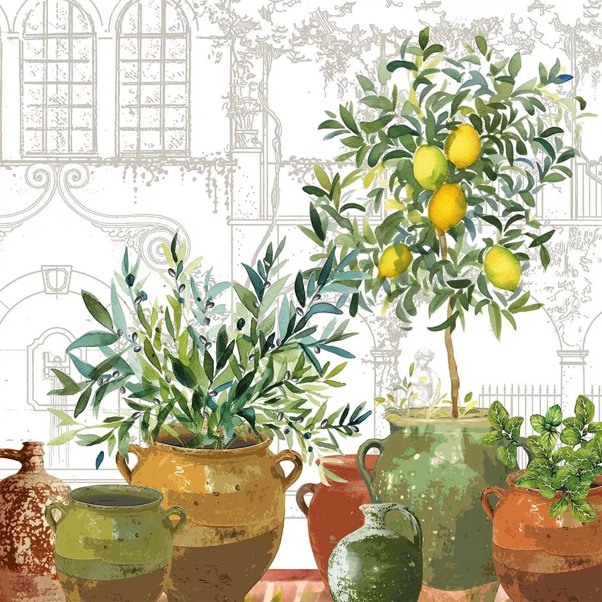 Garnier Thiebaut Stoffserviette Servietten (4x Set) Jardin Provencal Olive 45x45 cm, (4 St)