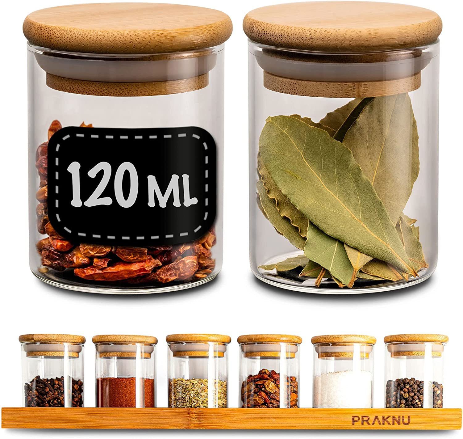Vorratsglas 6 Gewürzgläser 120ml mit Regal