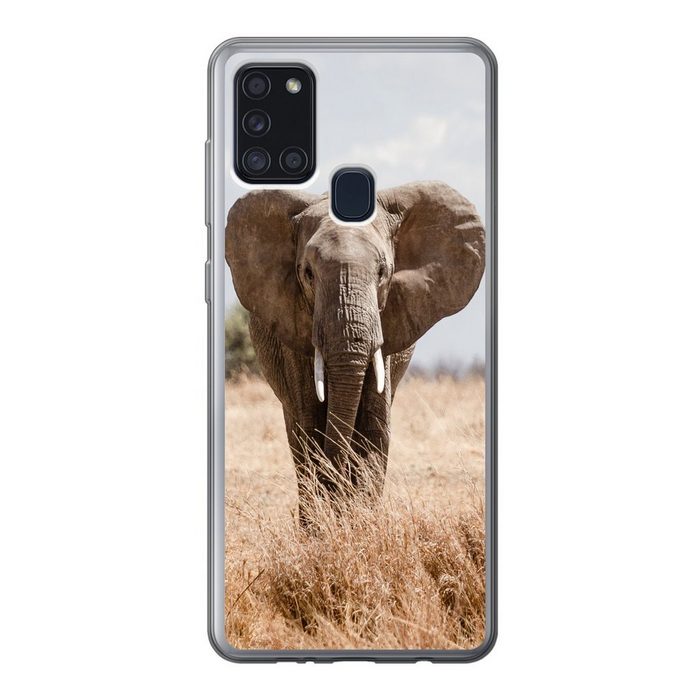 MuchoWow Handyhülle Einschüchternder Elefant geht auf die Kamera zu Handyhülle Samsung Galaxy A21s Smartphone-Bumper Print Handy