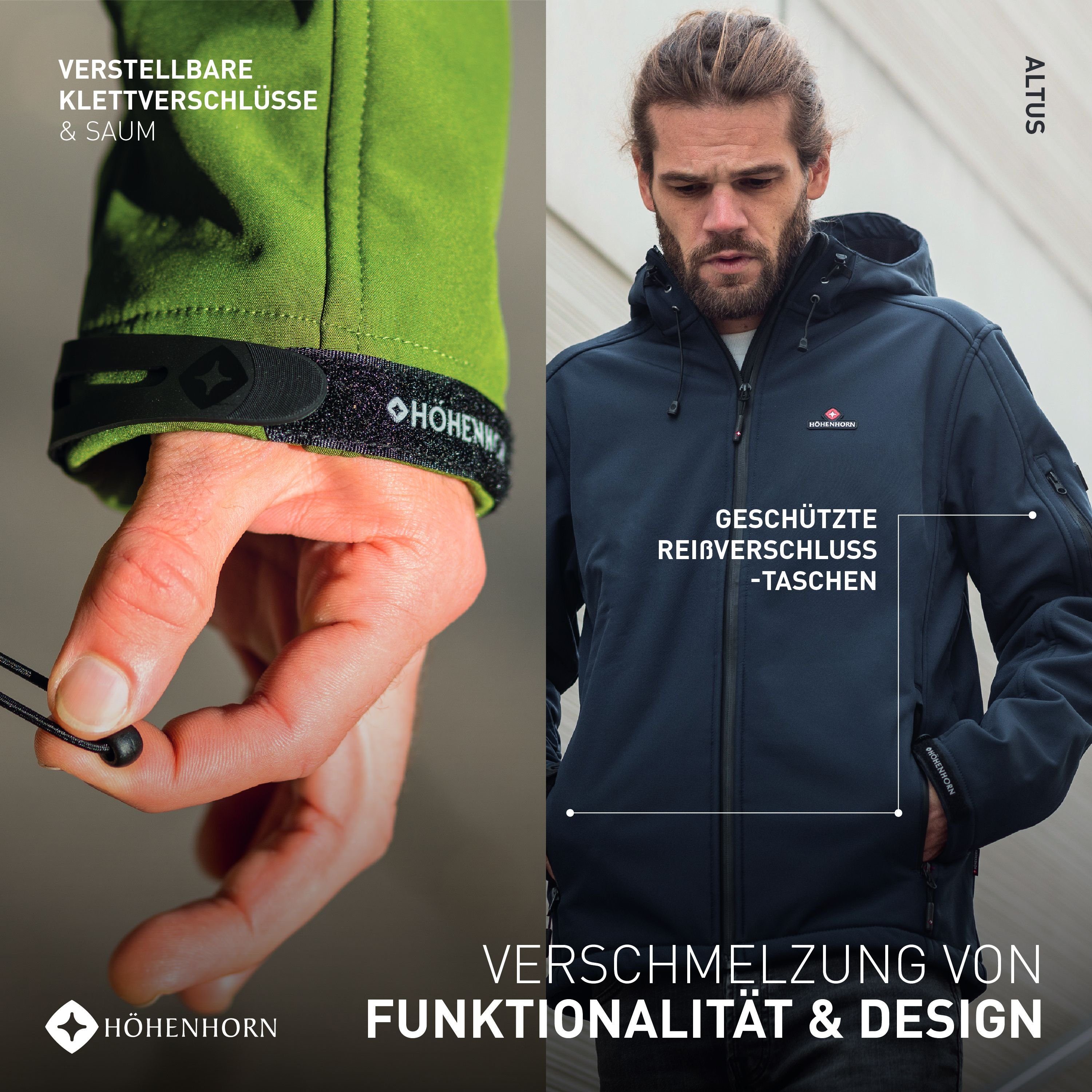 Höhenhorn Softshelljacke Altus Herren Softshell Jacke für Männer Outdoor Funktionsjacke Microfleece-Innenfutter, Atmungsaktiv, Wasserdicht