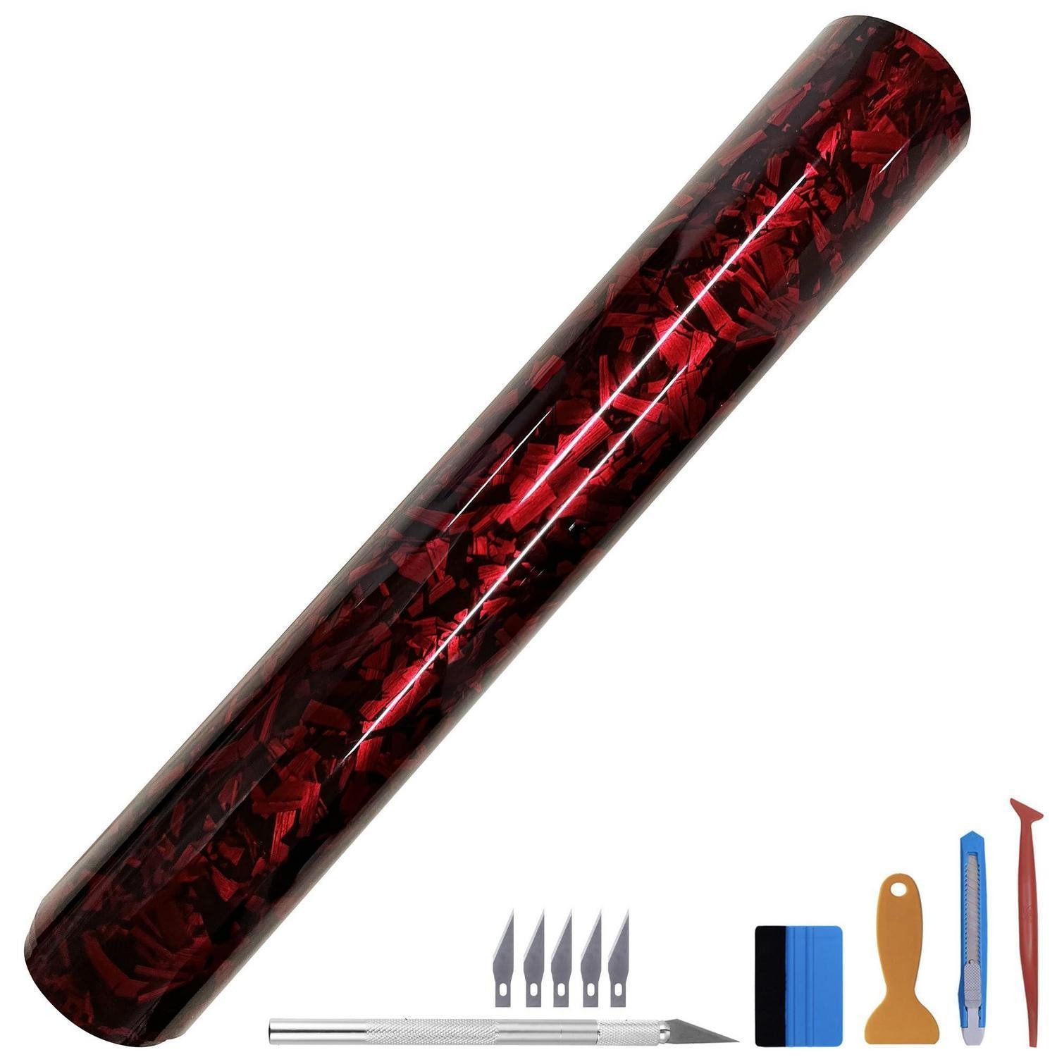 LuxusKollektion Lackschutzfolie Aufkleber Vinyl Kohlefaser Rot Selbstklebend Rot-silber 100cm x 150cm