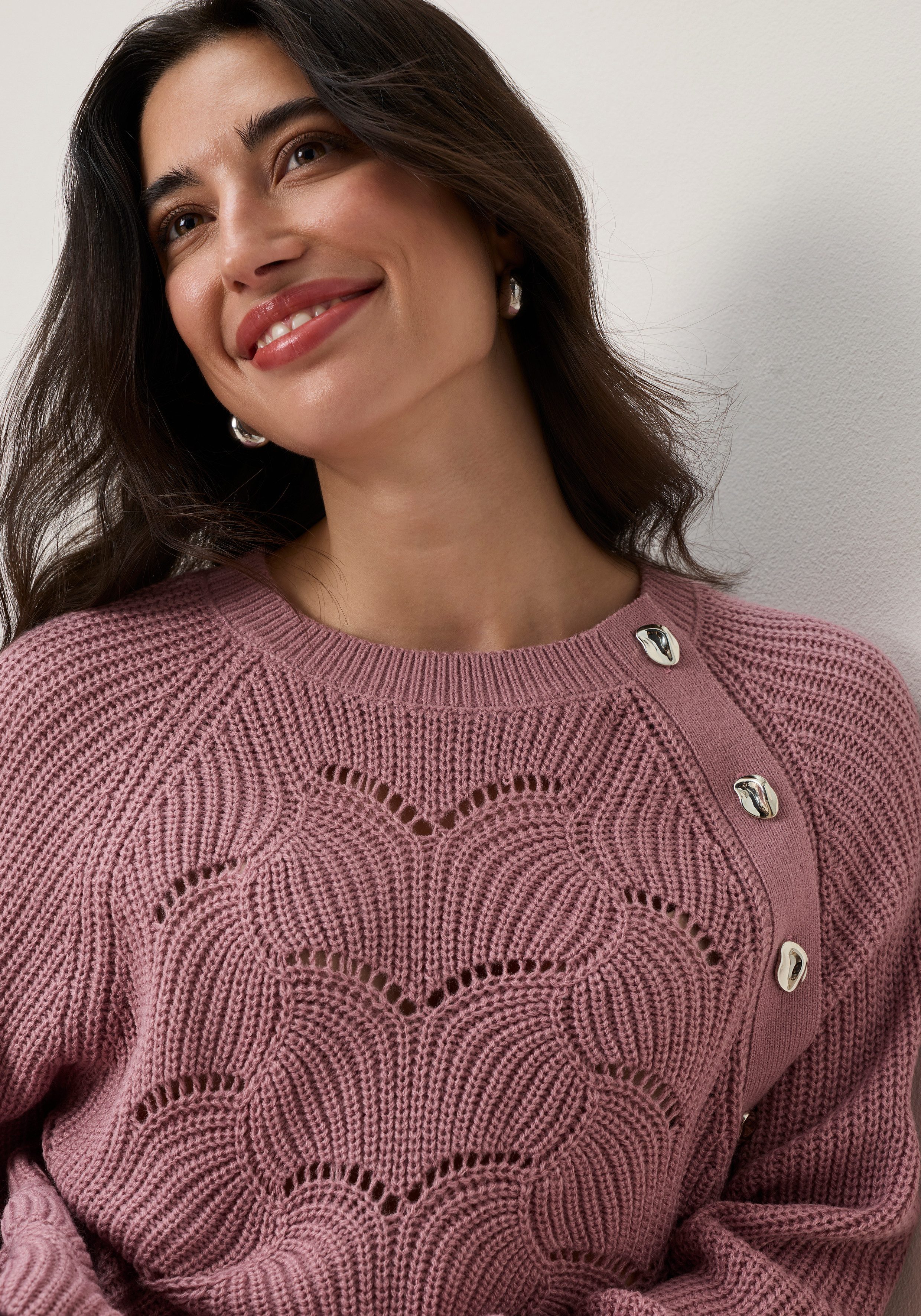 Tamaris Strickpullover mit Raglanärmeln und Ajourmuster mit Knopf-Details