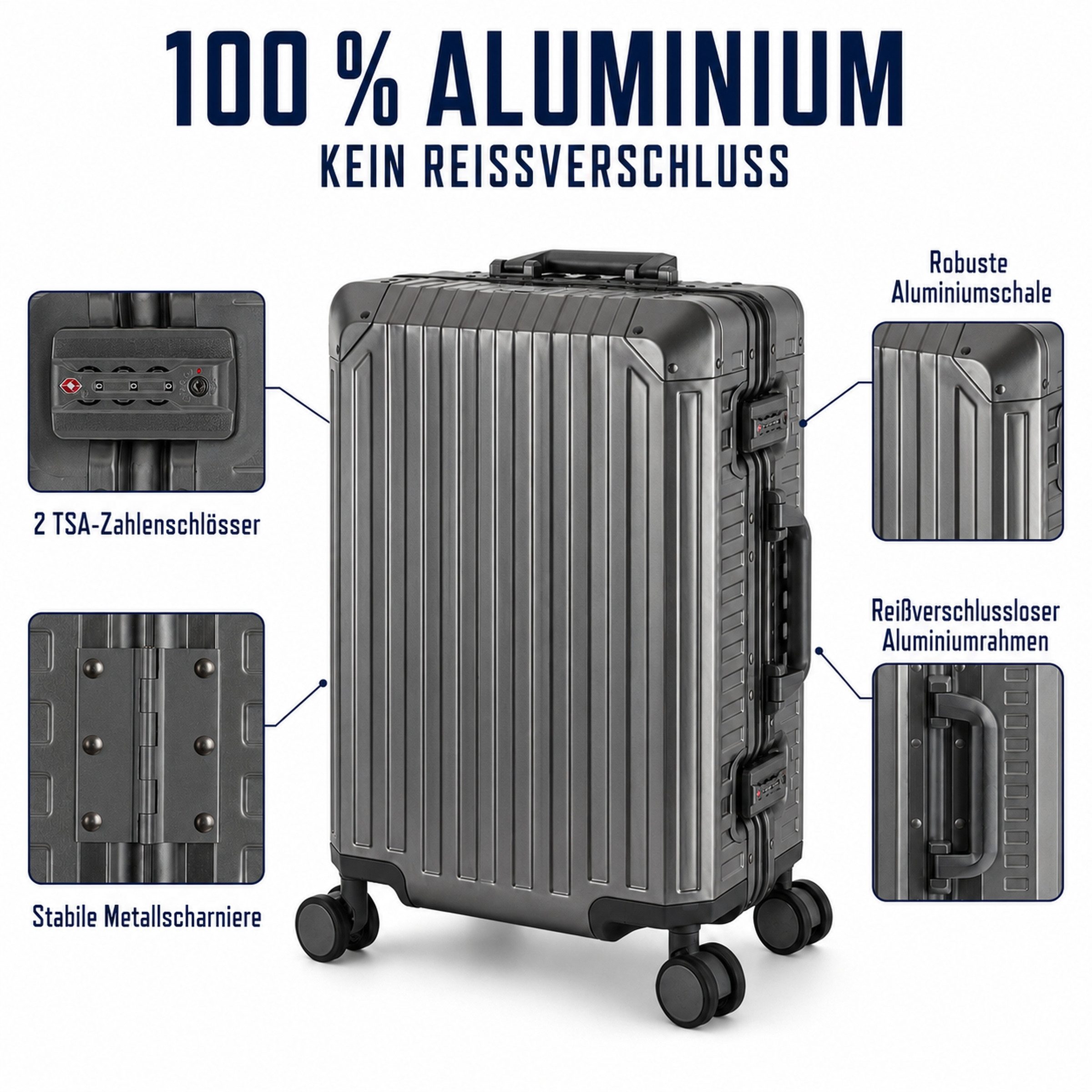 Travelhouse Koffer 100% Aluminium TOKYO L - verschiedene Farben, 4 Rollen, mit stabilem Aluminium Gehäuse und verstärkten Ecken