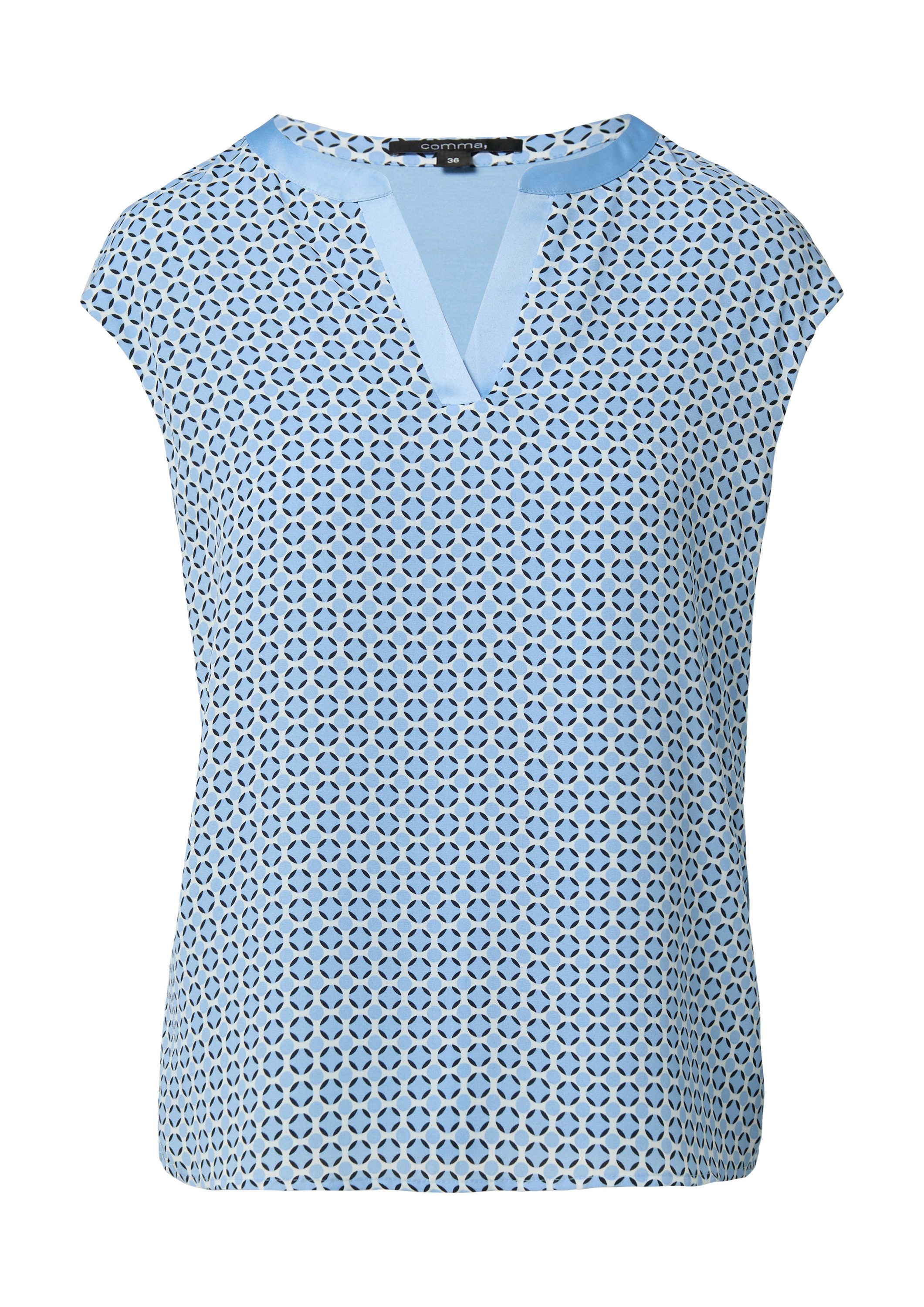 comma Kurzarmshirt T-Shirt Gemustertes Blusenshirt mit Satinblende günstig online kaufen