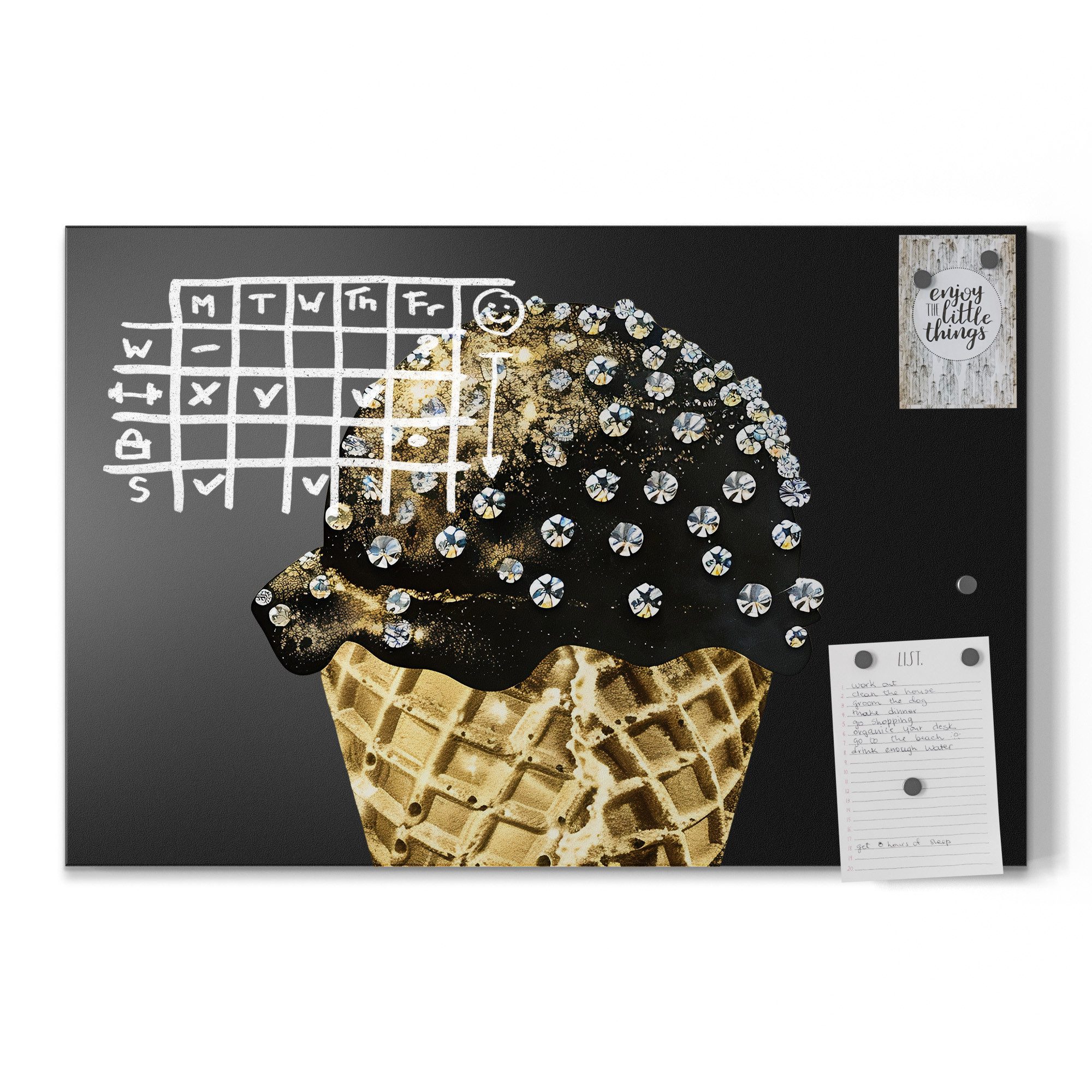 DEQORI Wandtafel 'Diamanten & Goldcreme', (1-tlg), Metall Kreidetafel bedruckt Schreibtafel modern Schiefertafel Tafel