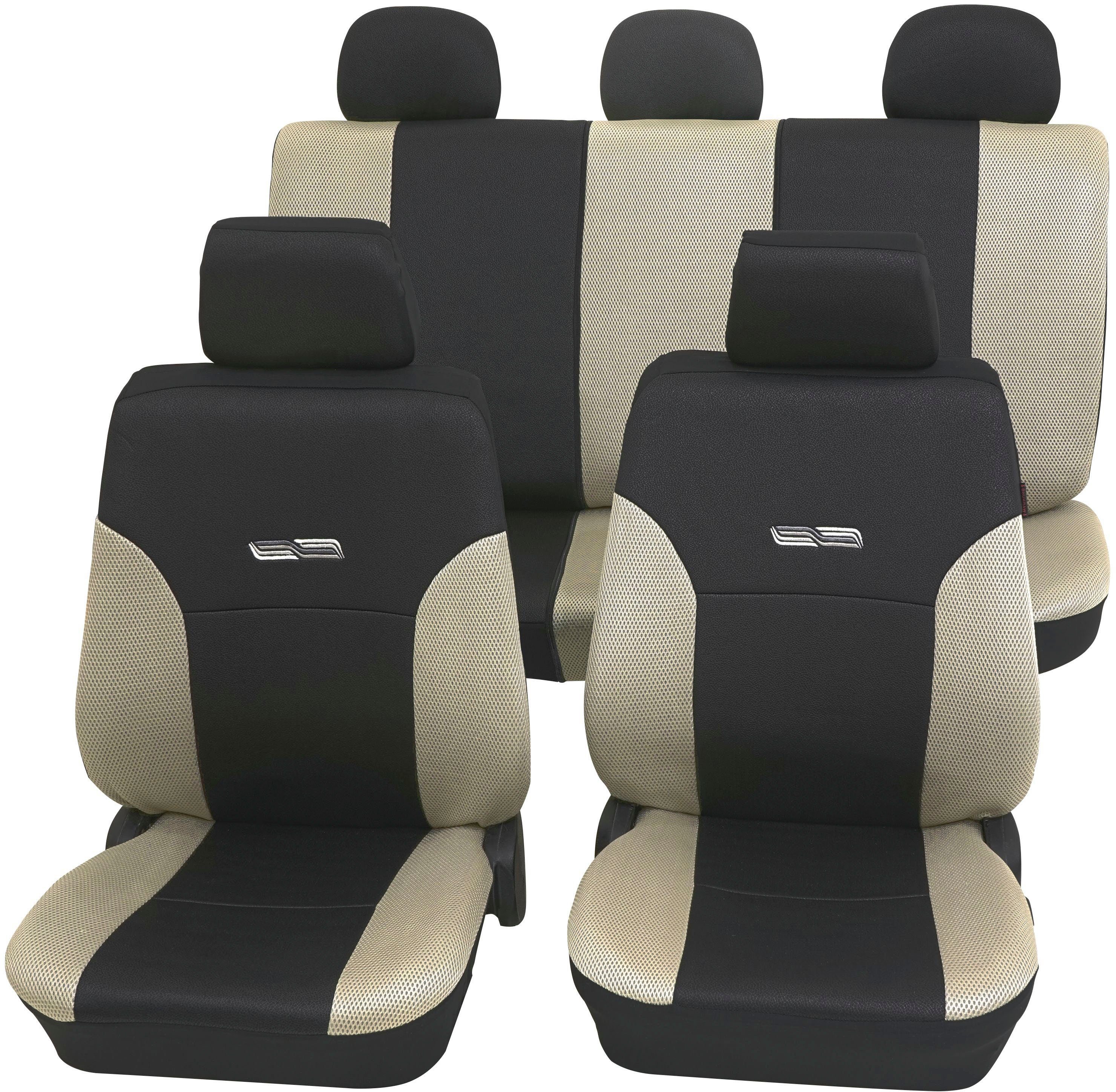 Petex Autositzbezug 11-tlg Set "Wave" universelle Passform, Geeignet für Fahrzeuge mit/ohne Seitenairbag, SAB 1 Vario beige