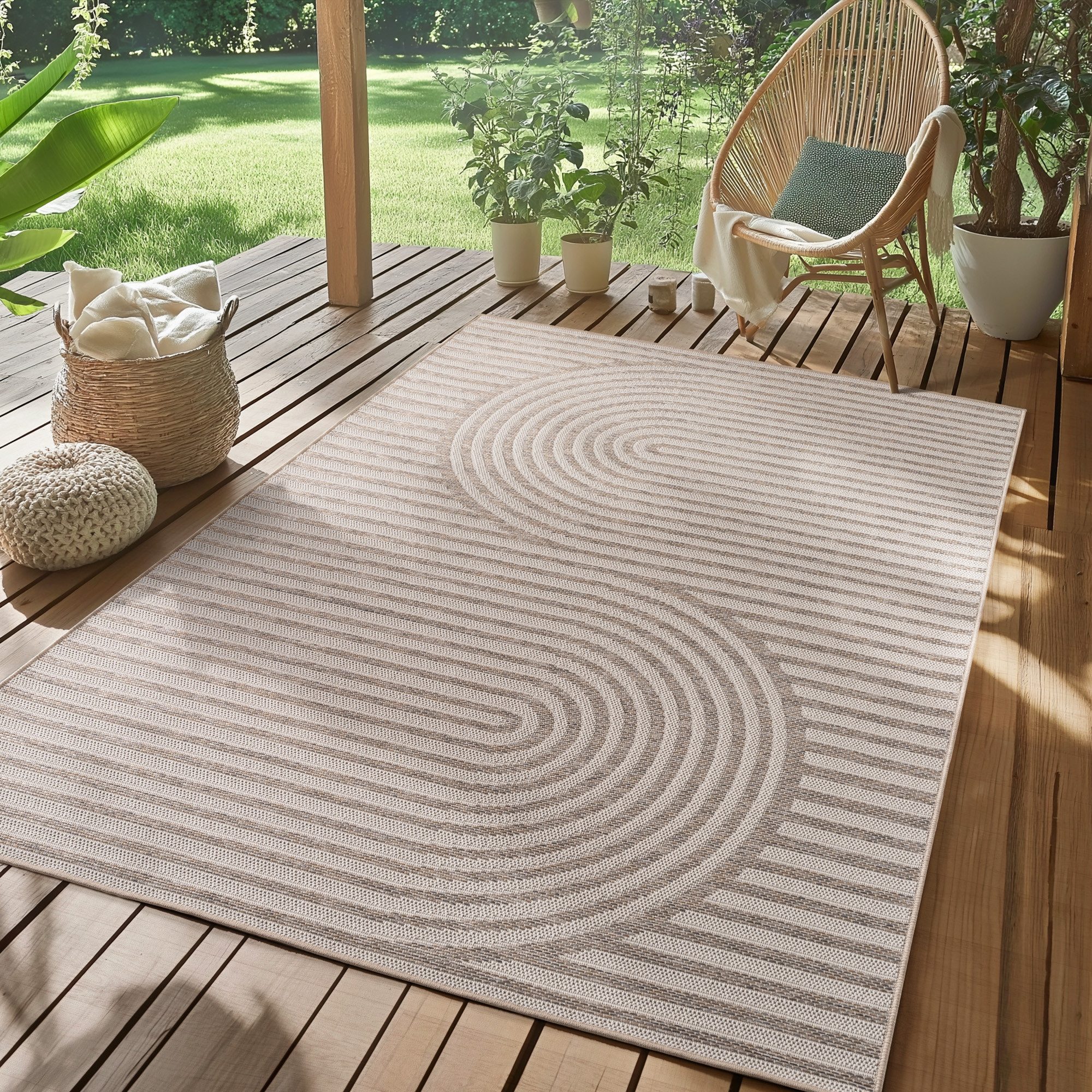 SIMPEX24 Outdoorteppich Boho Design, Rechteckig, Höhe: 5 mm, Outdoor Teppich Wetterfest Modern Design Wohnzimmer Küchen Terrasse