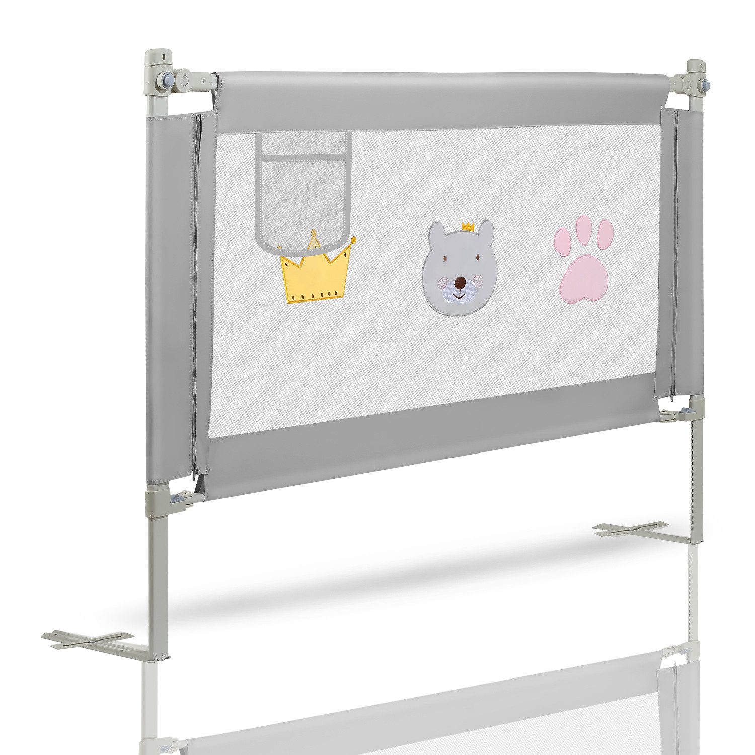 Clanmacy Bettschutzgitter Bettgitter 150cm Kinderbett Kinderbettschutzgitter Rausfallschutz (und strapazierfähigem Polyester Canvas Material 150-200cm), aus Metall