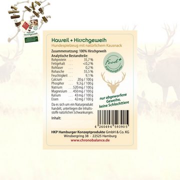 ChronoBalance Kauspielzeug Kauseil mit Geweih für Hunde als Spielzeug und Kauartikel, 100% Hirschgeweih und Baumwolle - Kauspielzeug, Zahnpflege, Kausnack, Kaugeweih auf EIN Tau geknotet, (1-tlg)