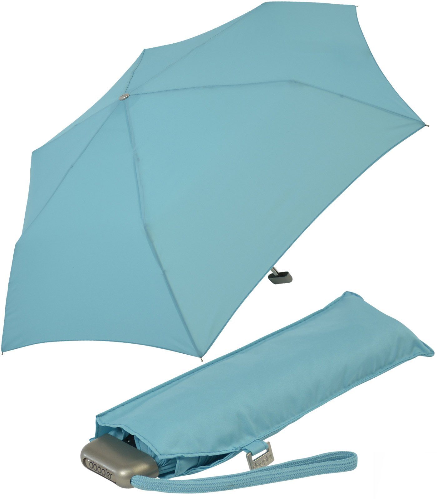 doppler® Langregenschirm ein leichter und flacher Schirm für jede Tasche, dieser treue Begleiter findet überall Platz hellblau