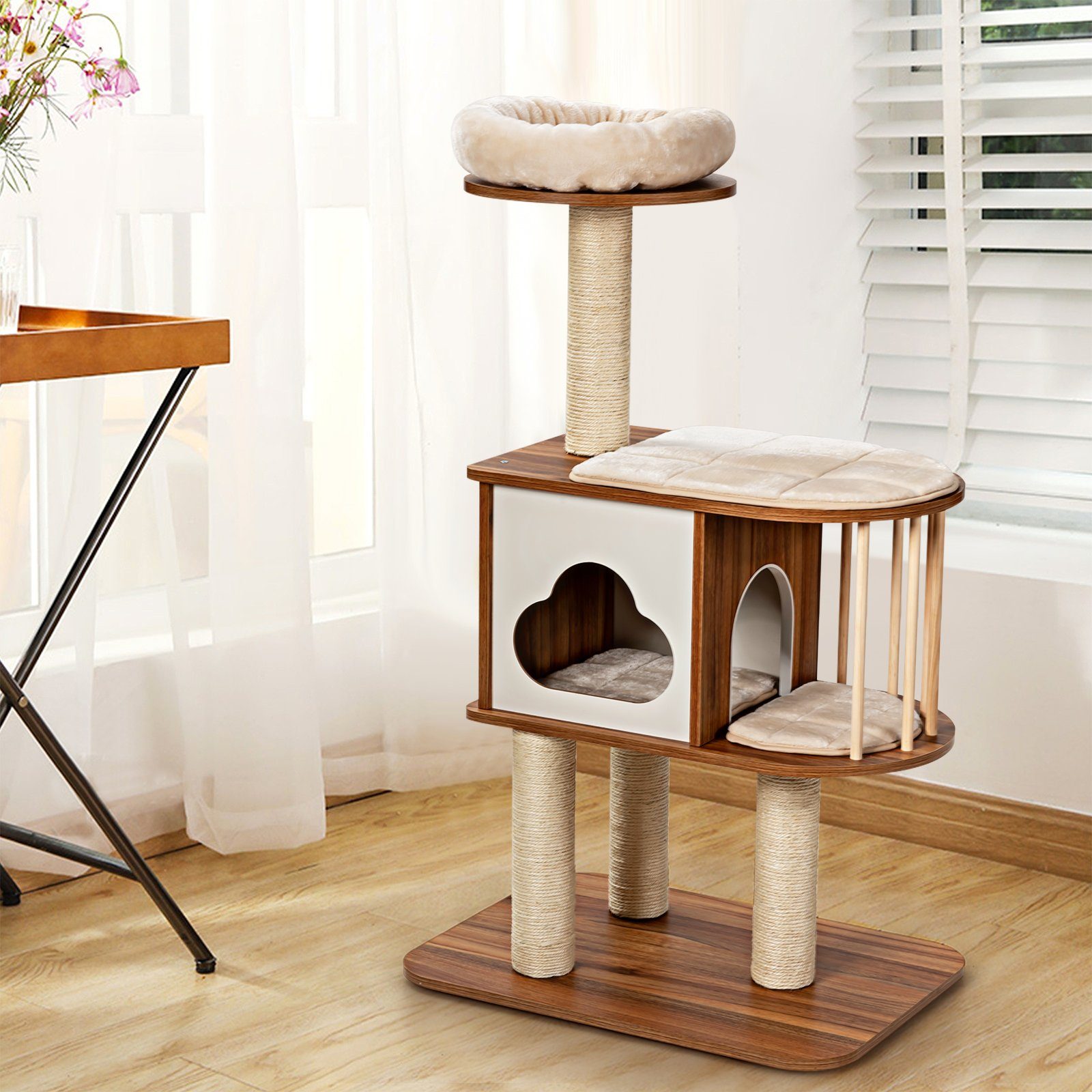COSTWAY Kratzbaum Katzenbaum, Holz, mit waschbaren Kissen, 68x48x117cm günstig online kaufen