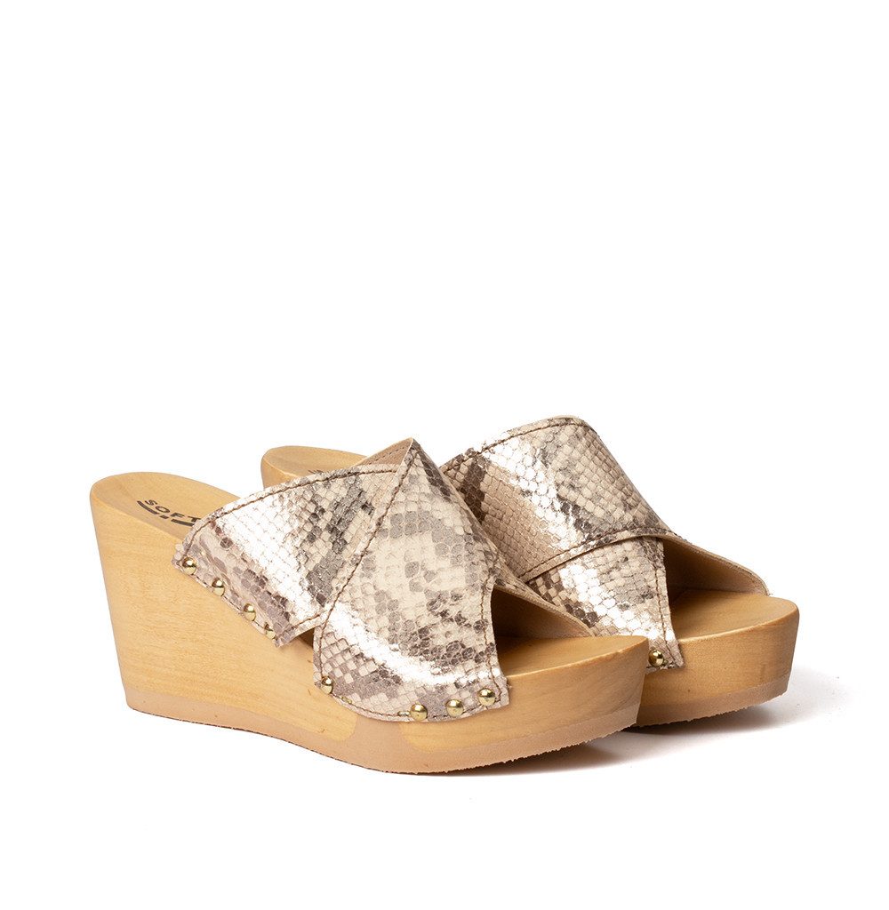Softclox ANTJE Schlange gold (natur) Pantolette