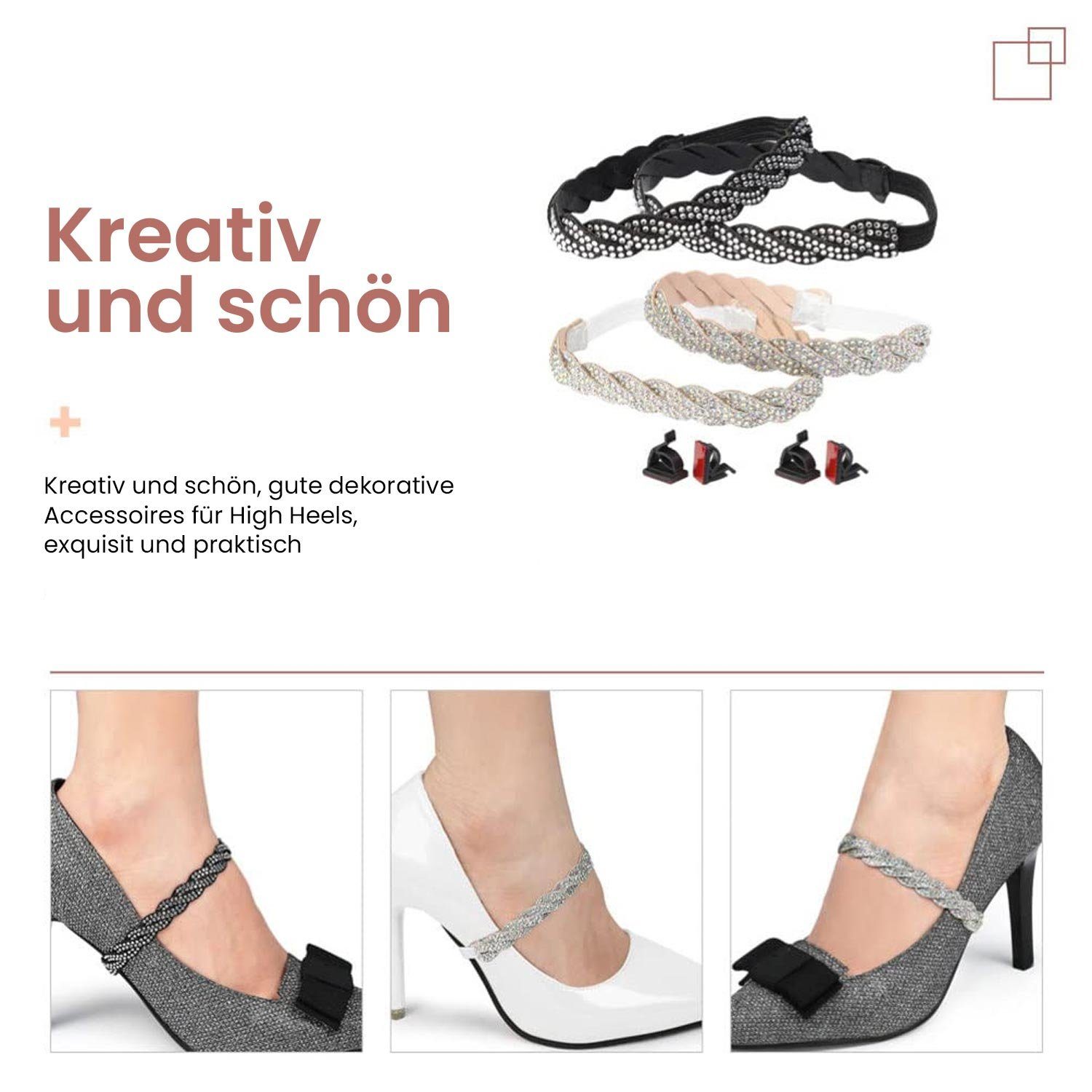 Abnehmbar 2 Drop Paare, Drop Damen Schnürsenkel Daisred Anti Schuhriemen High Anti Silberdiamant Heels