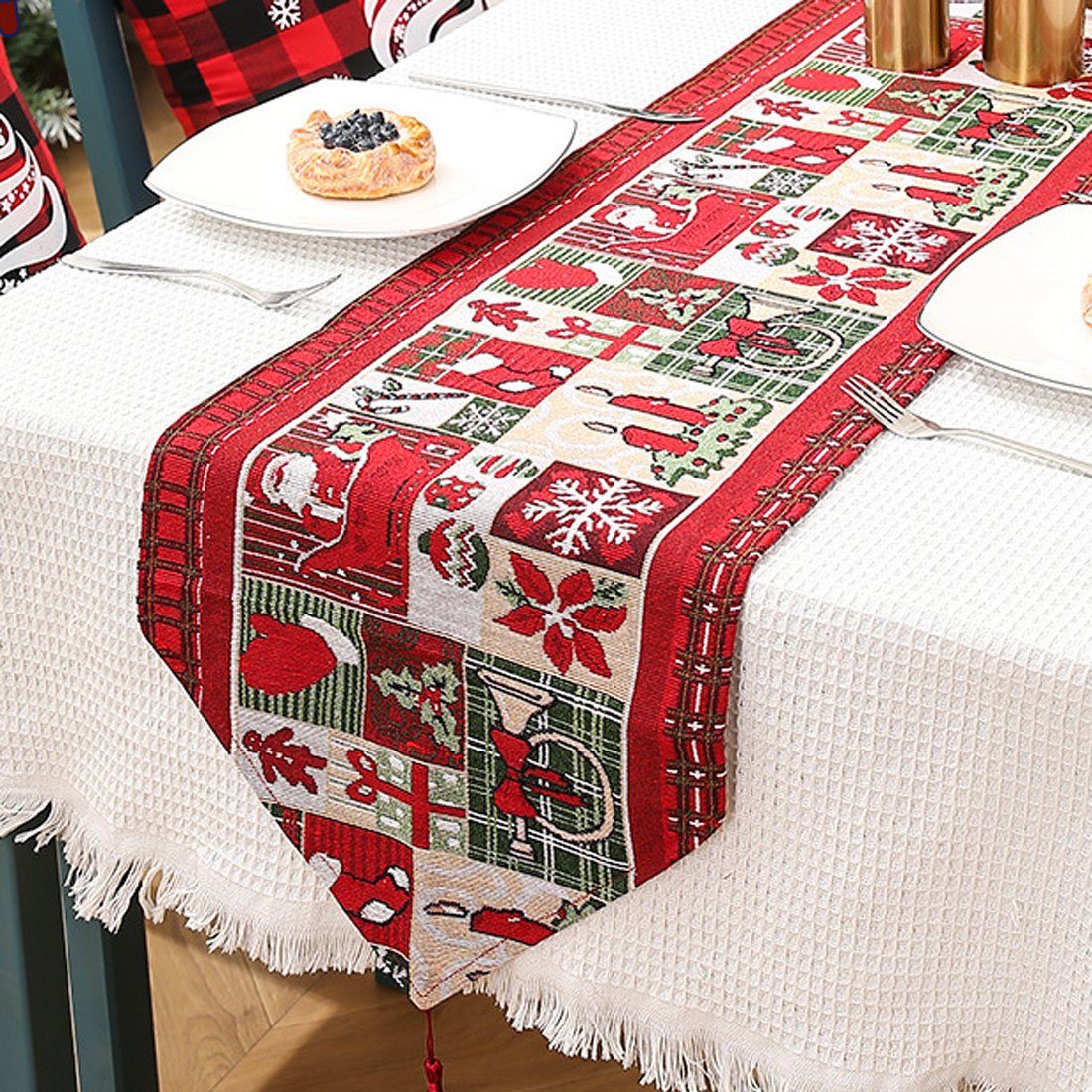 DÖRÖY Tischläufer Weihnachten Kreativ bedruckte Tischfahnen, Festliche Tischdekoration