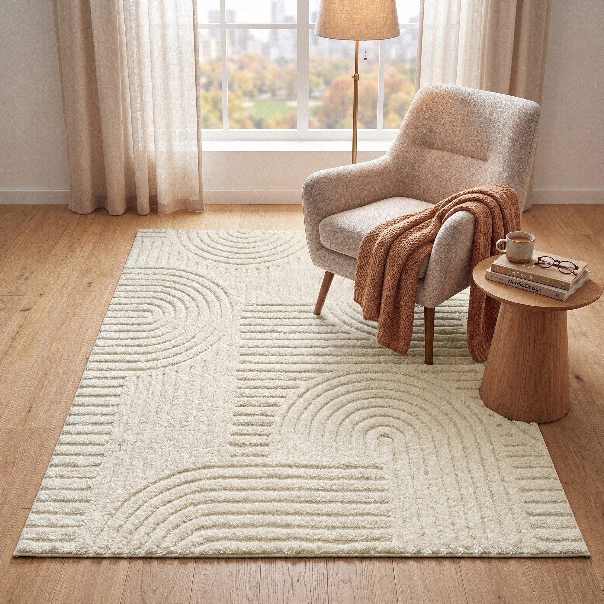 SONGMICS Teppich 3D Hoch-Tief-Flor, Höhe:10mm für Wohnzimmer Schlafzimmer, Maschinenwaschbar, Rutschfeste TPR-Rückseite, 170 x 120 x 1 cm