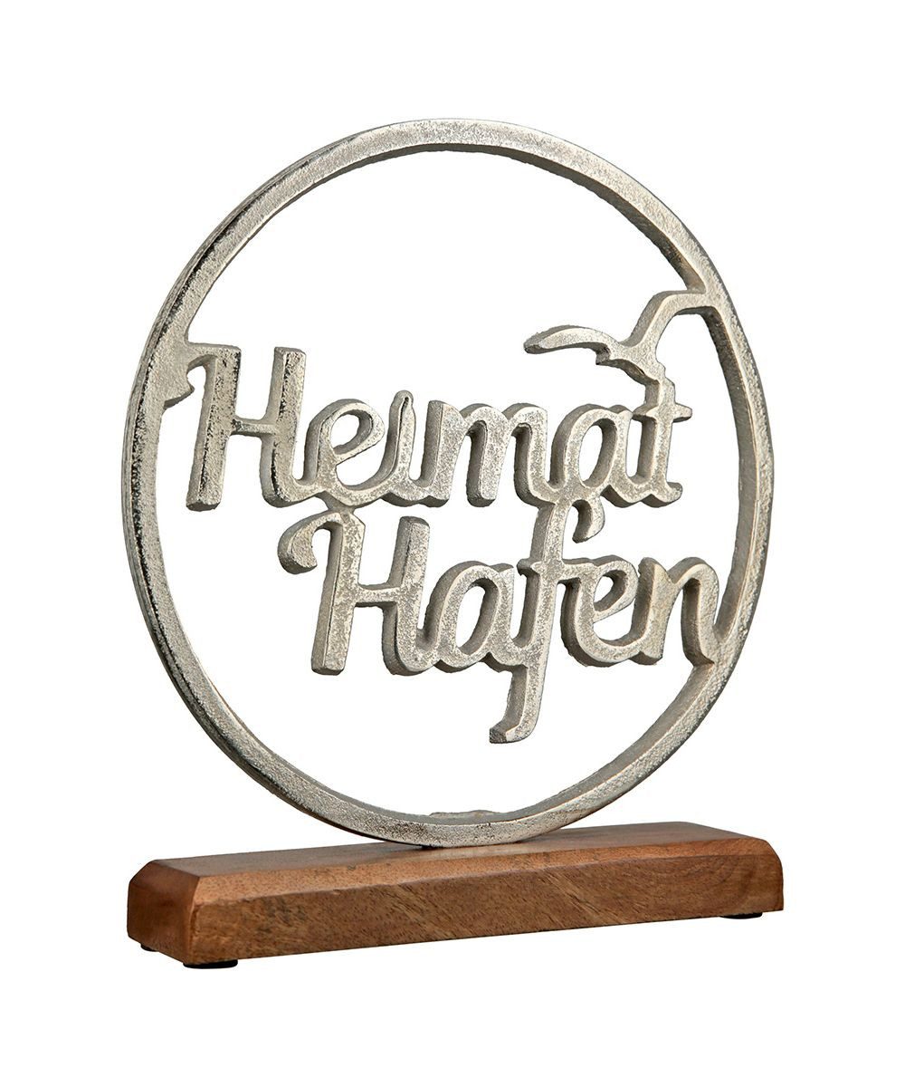 GILDE Dekoobjekt 41293 – „Heimathafen“ – Mangoholz & Aluminium – 22 × 25 cm