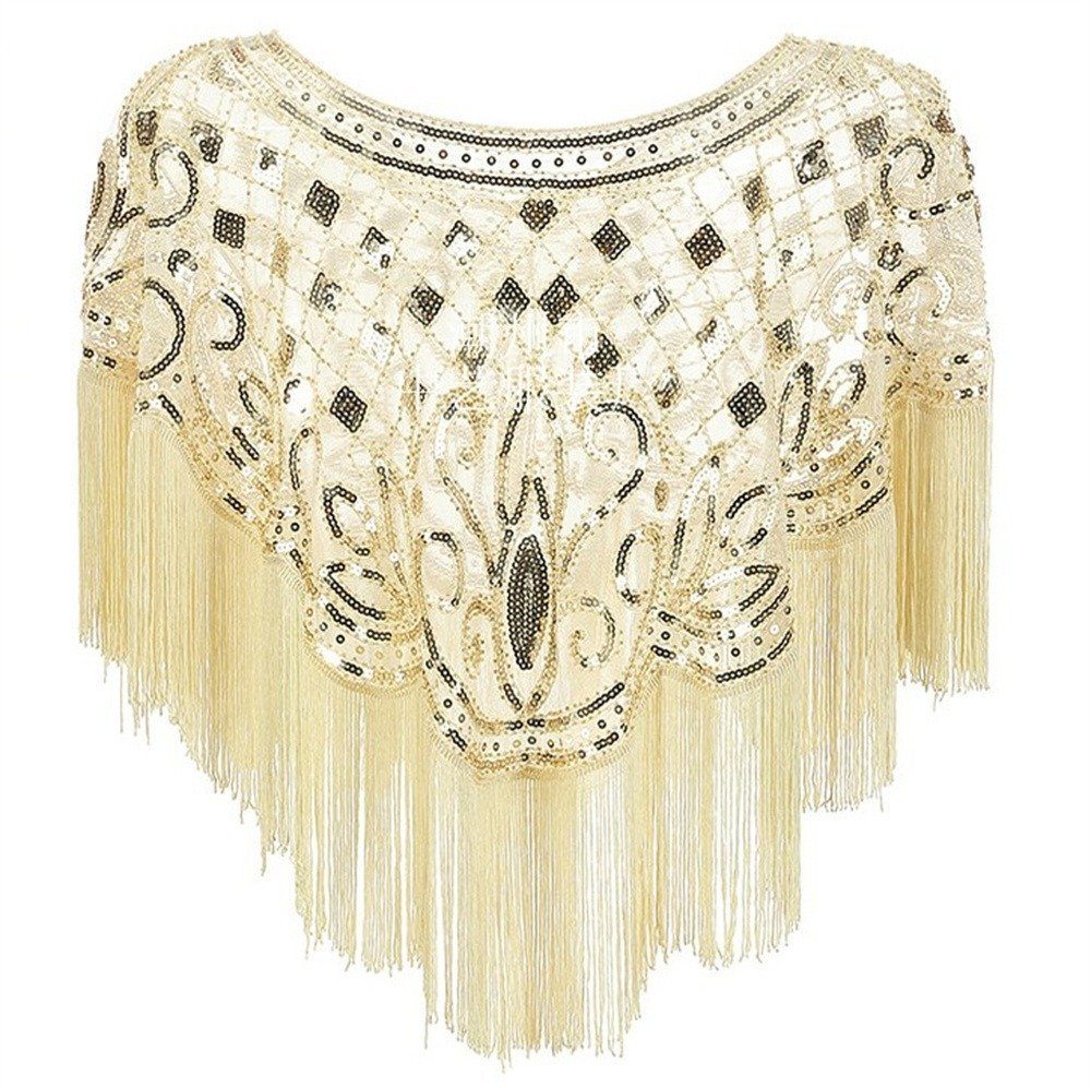 Schal 1920er-Jahre Pailletten-Schal, Stola Jahre der Dekorative Gatsby-Party-Kostüm 20er Schal (1-St), für für Frauen Gold Frauen, Quasten