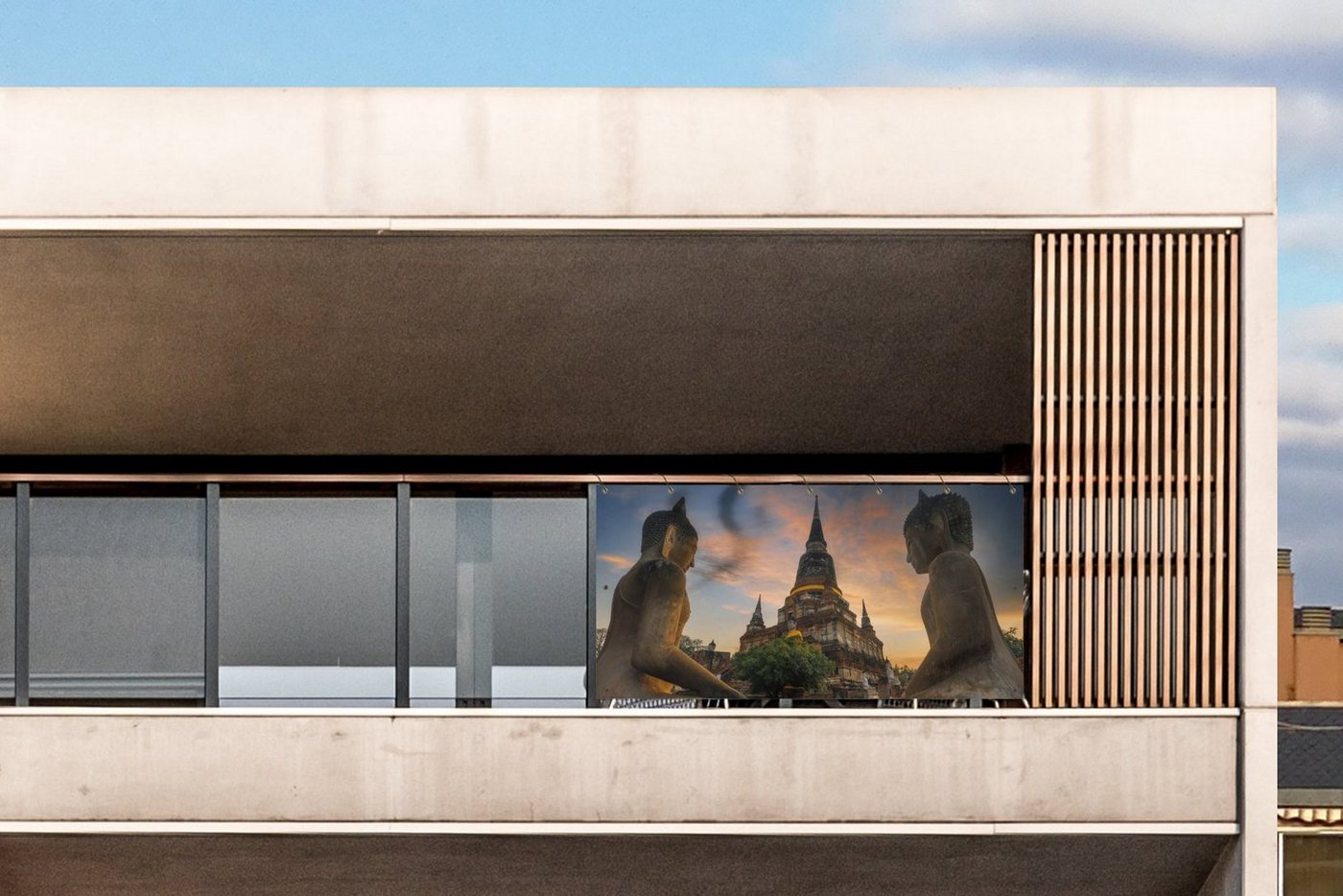 Thumbnail - MuchoWow Balkonsichtschutz Tempel - Sonnenuntergang - Buddha-Statuen - Buddha (1-St) Balkon Sichtschutz 90x200, Windschu...