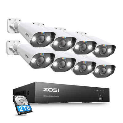 ZOSI C182 8MP, Unterstützt 8CH PoE IPC adaptiven Zugang Überwachungskamera (Außenbereich, Innenbereich, Set, 8-tlg., IP66 wasser- und staubdicht, 2-Wege-Sprachfunktion, Integrierte Sirene)