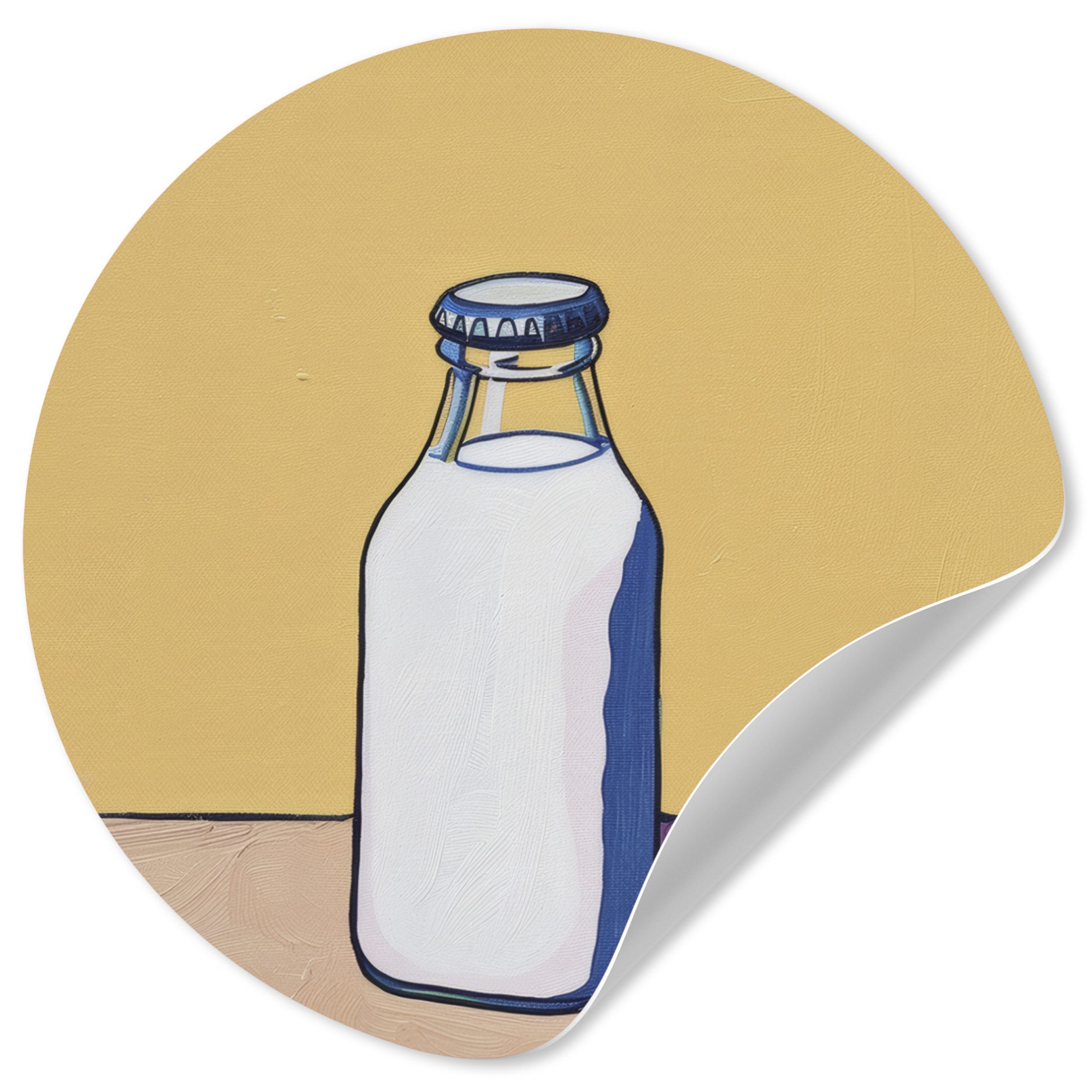 MuchoWow Wandsticker Gläser - Flasche - Illustration - Milch (1 St), Wandtattoo Selbstklebend, Wohnzimmer Deko Aufkleber, 30x30 cm