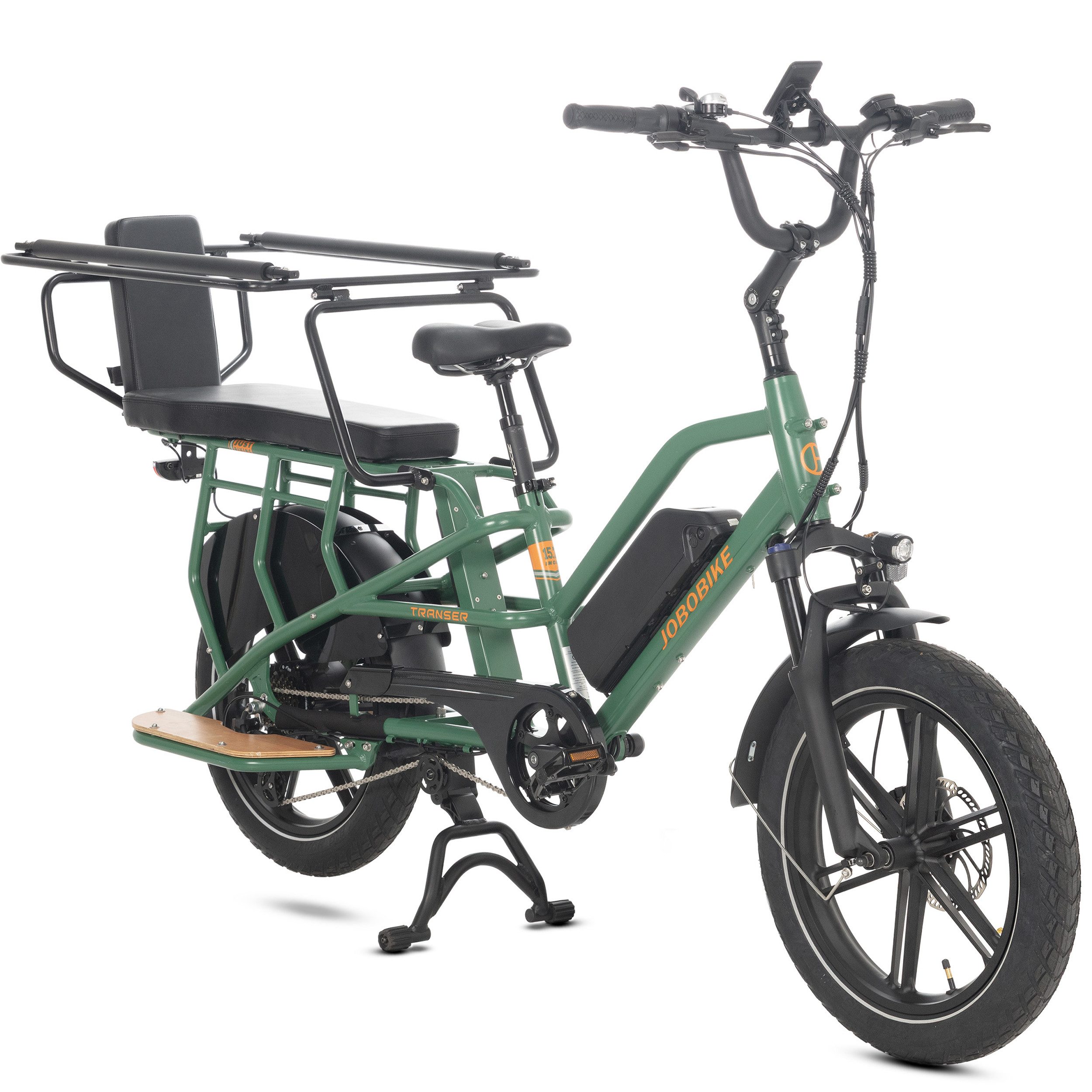 JOBOBIKE E-Bike Cargo 20 Zoll, 150 km, Longtail Lastenrad für Familie, Transport & Alltag, 7 Gang Shimano, Kettenschaltung, Heckmotor, 720 Wh, (Elektrofahrrad bis 200kg, Farb-LCD-Display, Drehmomentsensor), Bremslicht, Federsattelstütze, Kinder-Sitzoption, Transportlösungen
