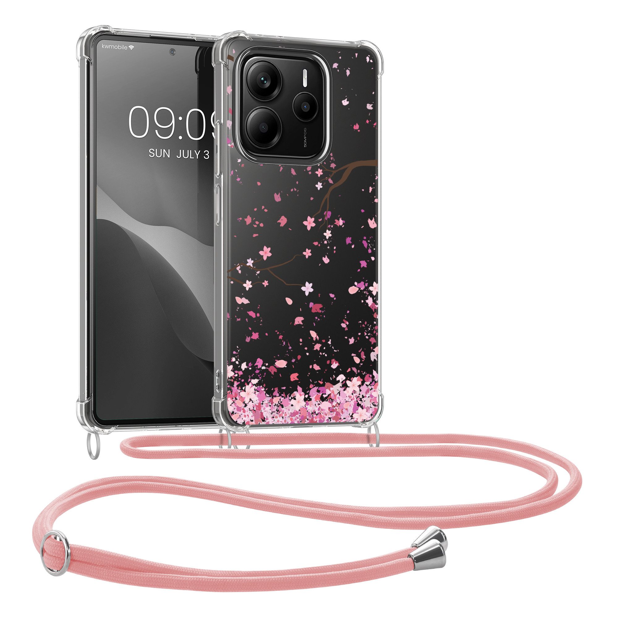 kwmobile Etui Hülle für Xiaomi Redmi Note 14 5G (Nicht für 4G), Silikon Handyhülle mit Kette - Handykette Handyband