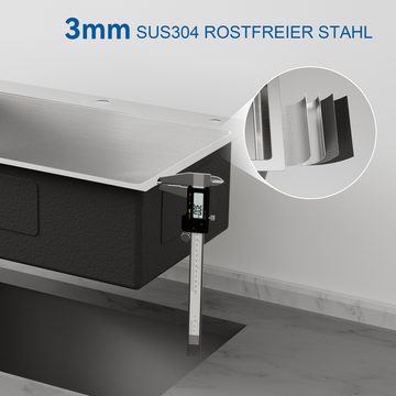 AuraLum pro Einbauspüle Edelstahl Küchenspüle Spülbecken Eckig Spüle 65 x 45cm, für ab 80 cm Unterschrank