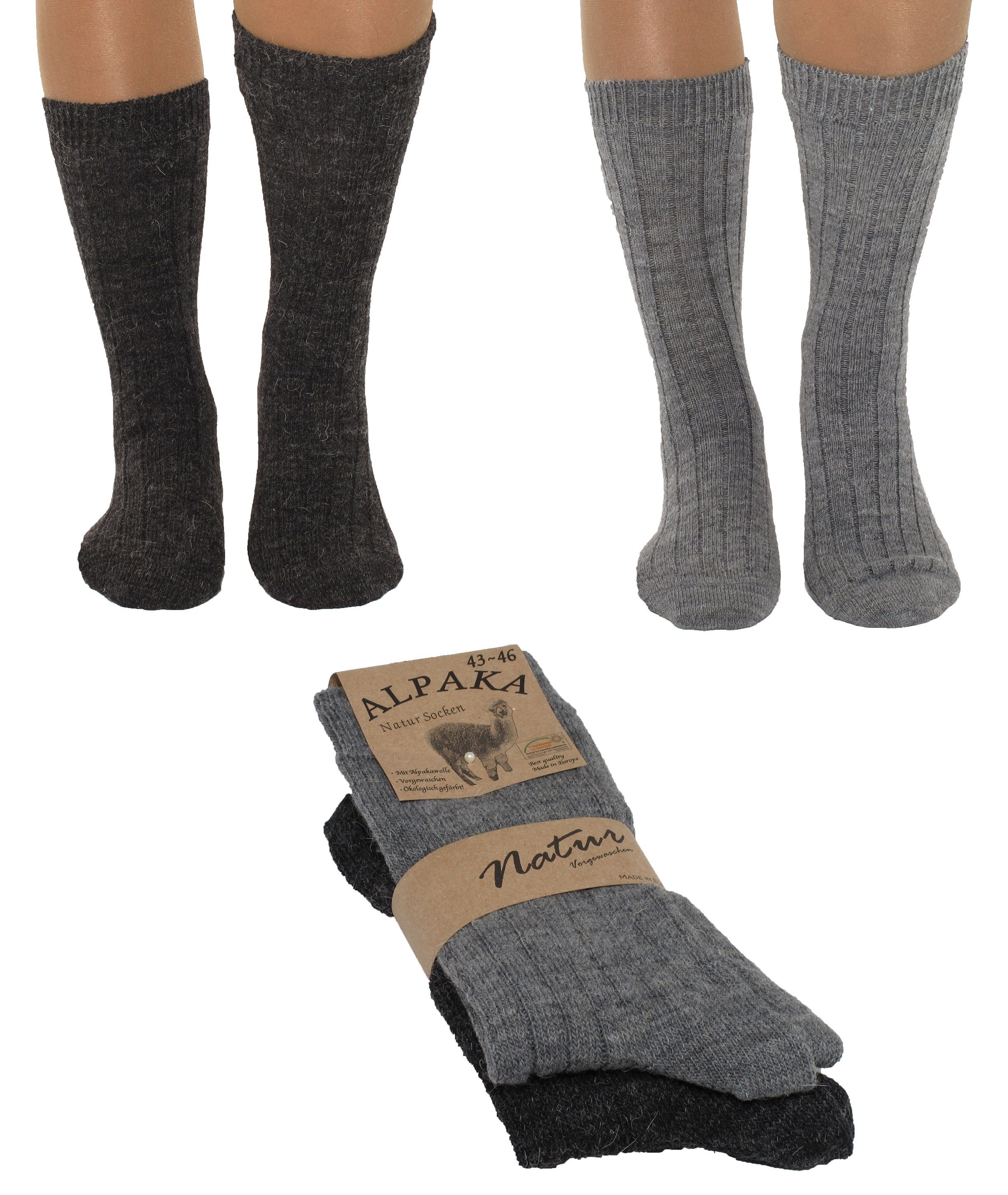 Markenwarenshop-Style Socken 2 Paar Alpaka Socken Schafswolle Wollsocken Dünn gestrickt Strümpfe
