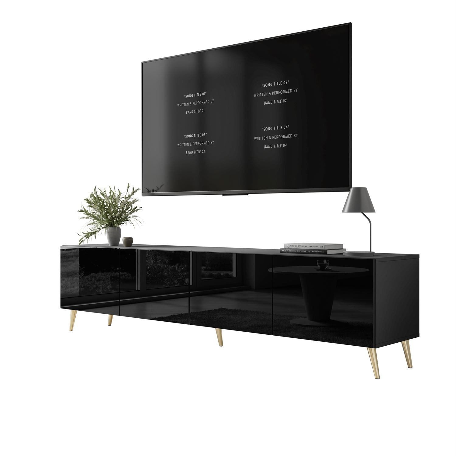 ALLHOUSE24 TV-Schrank LOGANTE 200 cm Breite Unterschrank TV Lowboard Metall Füße (2 x Schränke 100 cm breit) 200 cm Breite