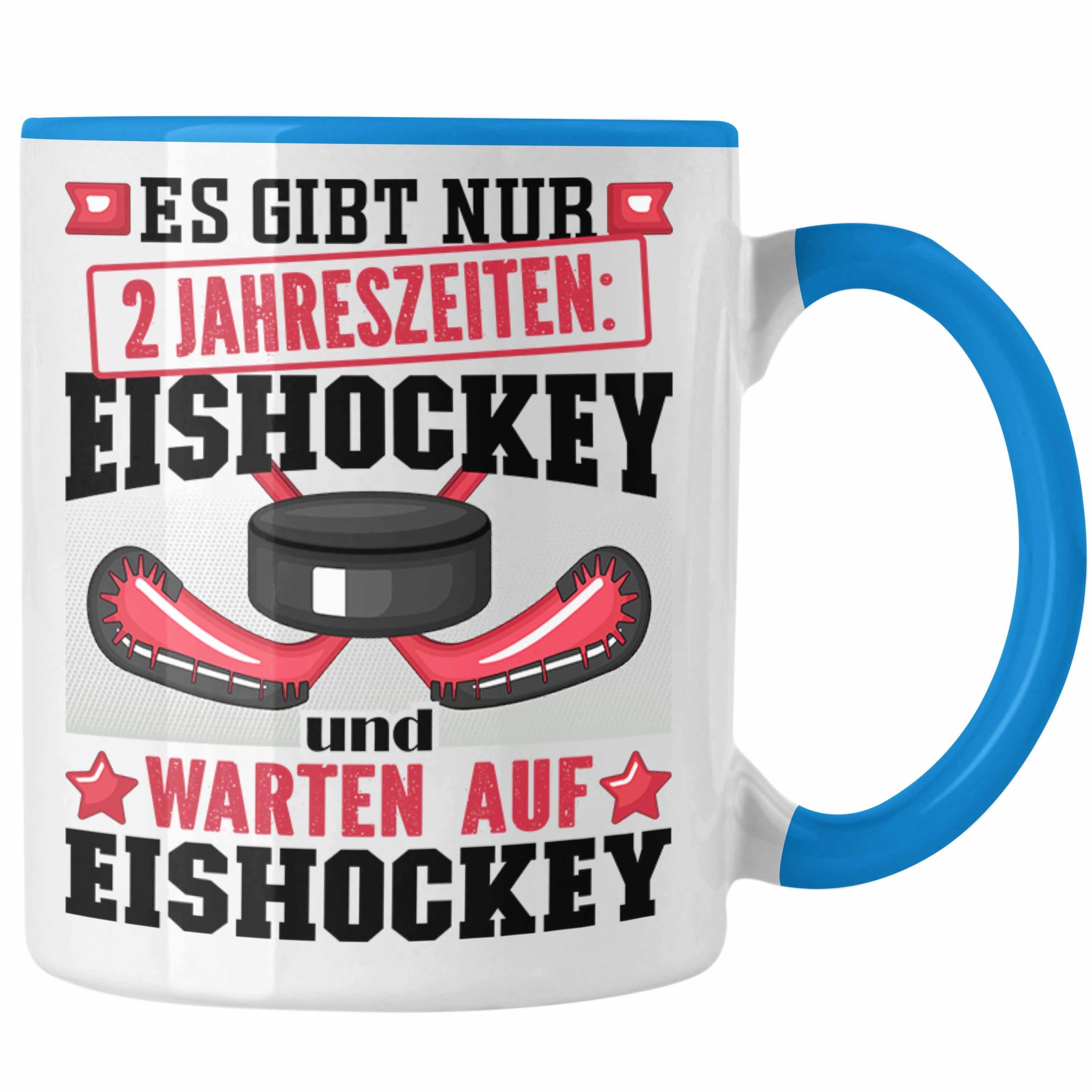 Trendation Tasse Eishockey Tasse Geschenk für Eishockey-Spieler Geschenkidee 2 Jahresze Blau