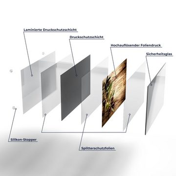 DEQORI Schneidebrett 'Dekorativer Olivenzweig', Glas, Platte Frühstücksbrett Schneideplatte