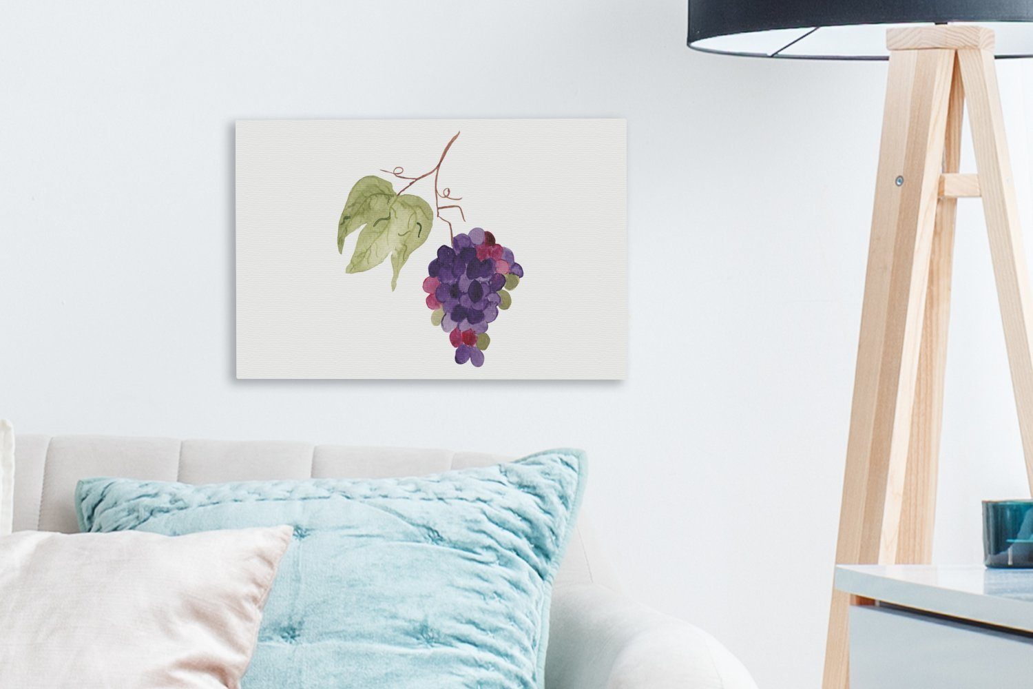 Aquarell, OneMillionCanvasses® - Weintrauben (1 Leinwandbilder, - cm Wanddeko, Wandbild Blätter St), Leinwandbild Aufhängefertig, 30x20