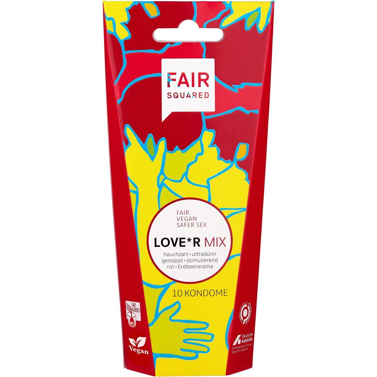 Fair Squared Kondome Celebrate your Love - Love*r Mix Packung mit, 10 St., verschiedene Kondome für mehr Abwechslung, vegane Fair-Trade-Kondome im Sortiment