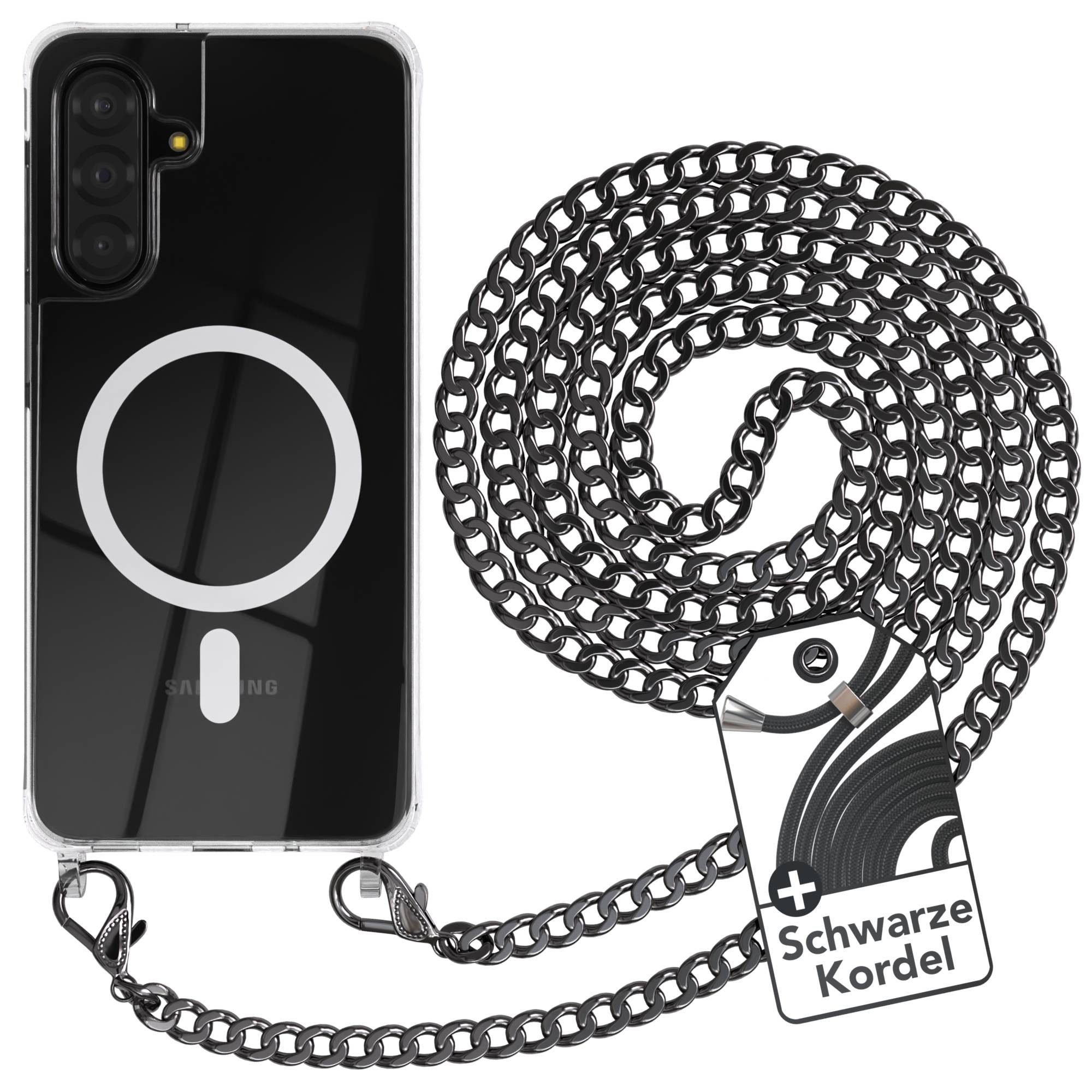EAZY CASE Handykette Metall mit MagSafe Hülle für Samsung Galaxy A17 6,7 Zoll, Handykordel Metall Kette zum Umhängen Magsafe Schutzhülle Anthrazit