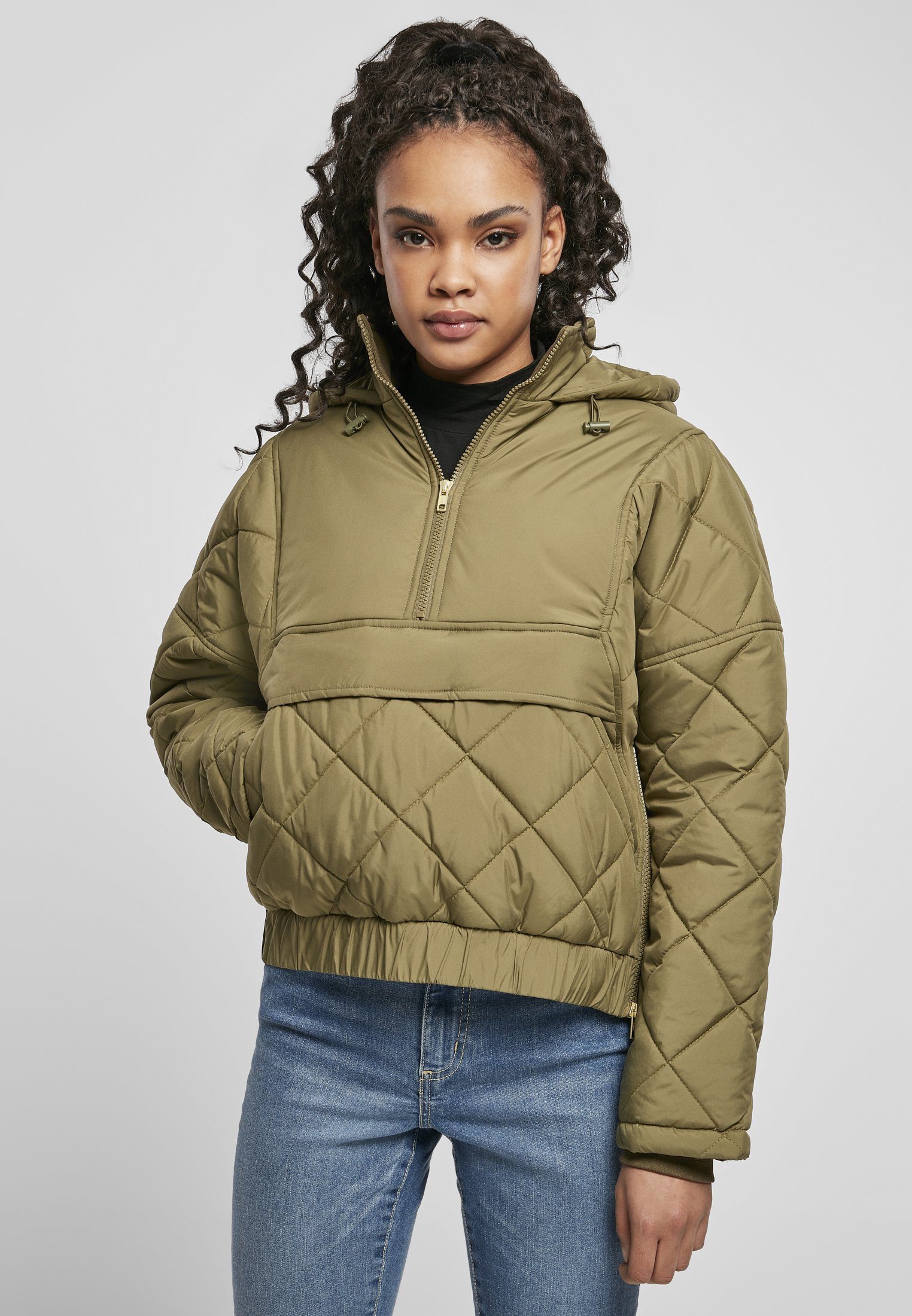 URBAN CLASSICS Winterjacke Damen (1-St) tiniolive Jacket Oversized Quilted Over Pull Diamond Ladies