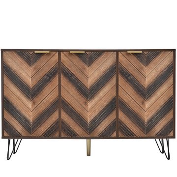 IDEASY Fächerschrank Sideboard, drei Massivholztüren, 120 x 76,5 x 38 cm, (natürliche Holzmaserung) goldene Griffe, geeignet für Wohnzimmer, gang