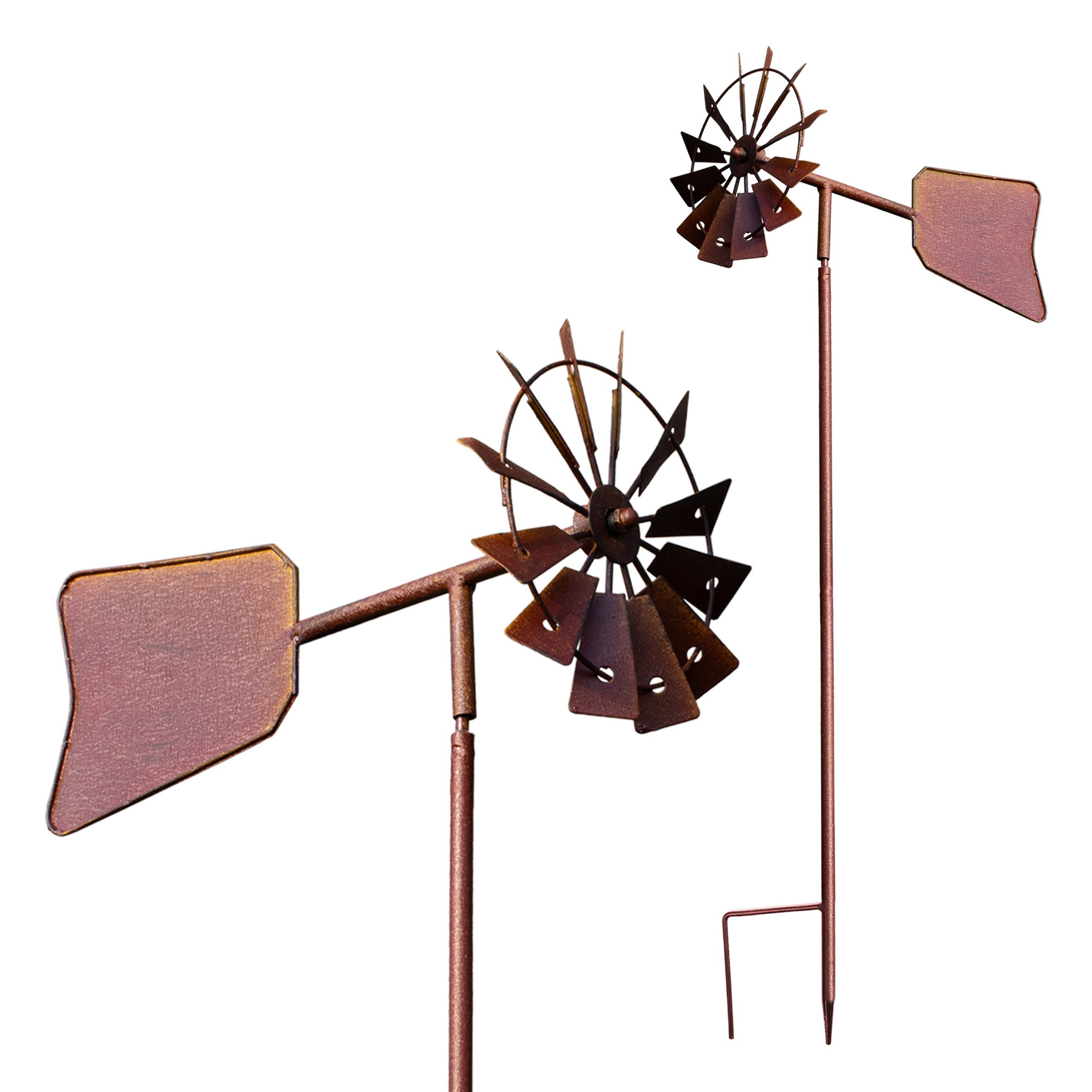 Spetebo Windspiel Windmühle Metall Rost - 120 x 17 cm - Deko Gartenstecker (Stück, 1 St., Anzahl), mit Windfahne